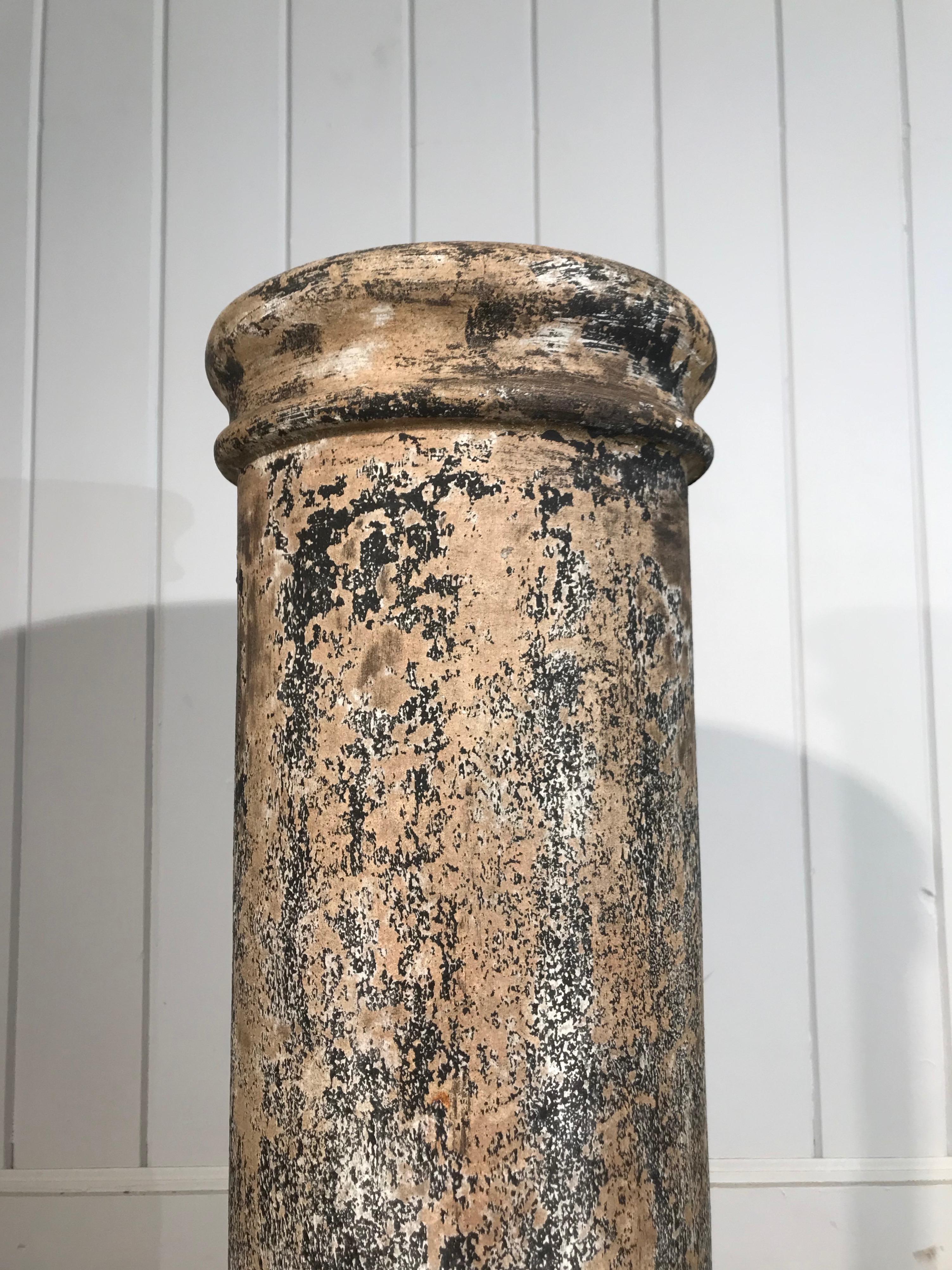 Pair of Signed Hand Painted Biscuit Terracotta Chimney Pots/Planters/Pedestals 3