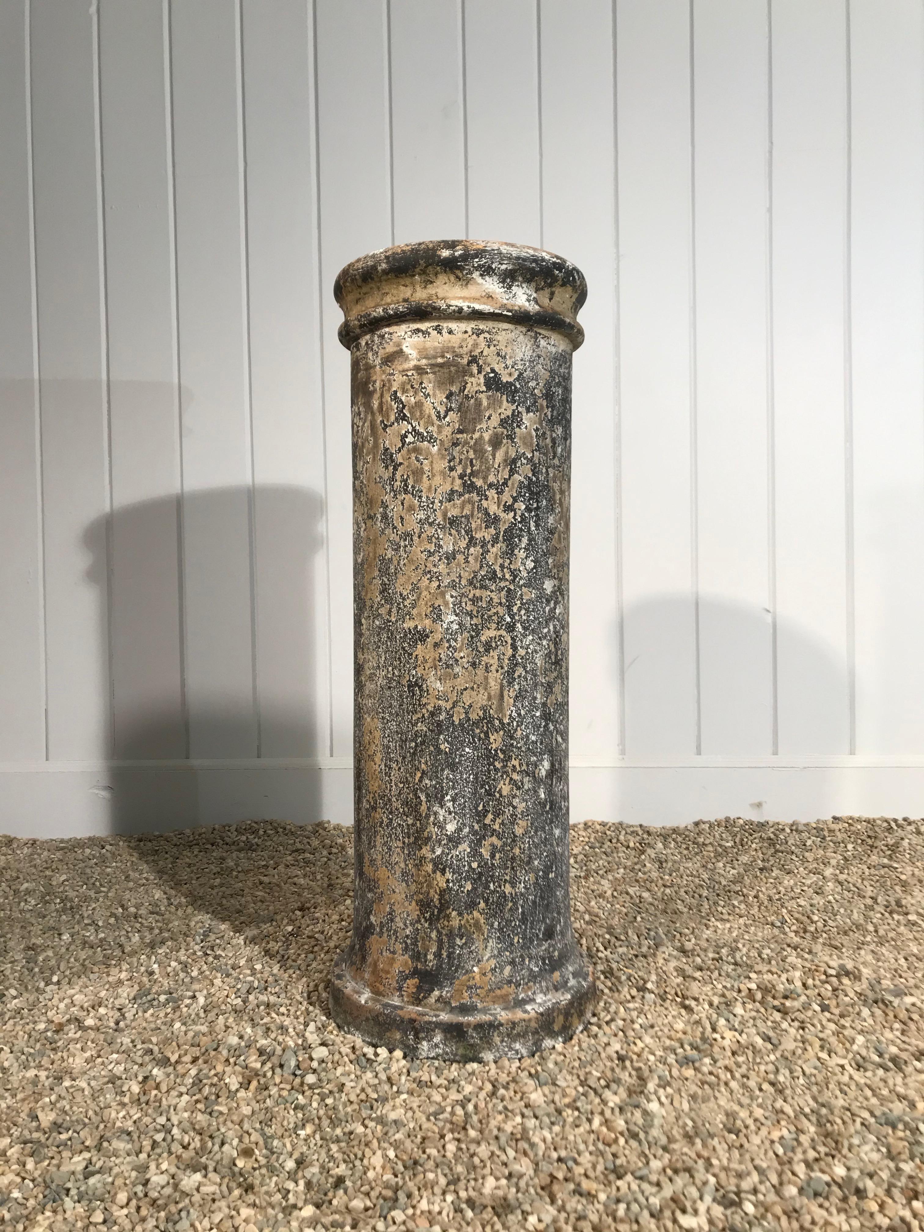 Hand-Crafted Pair of Signed Hand Painted Biscuit Terracotta Chimney Pots/Planters/Pedestals