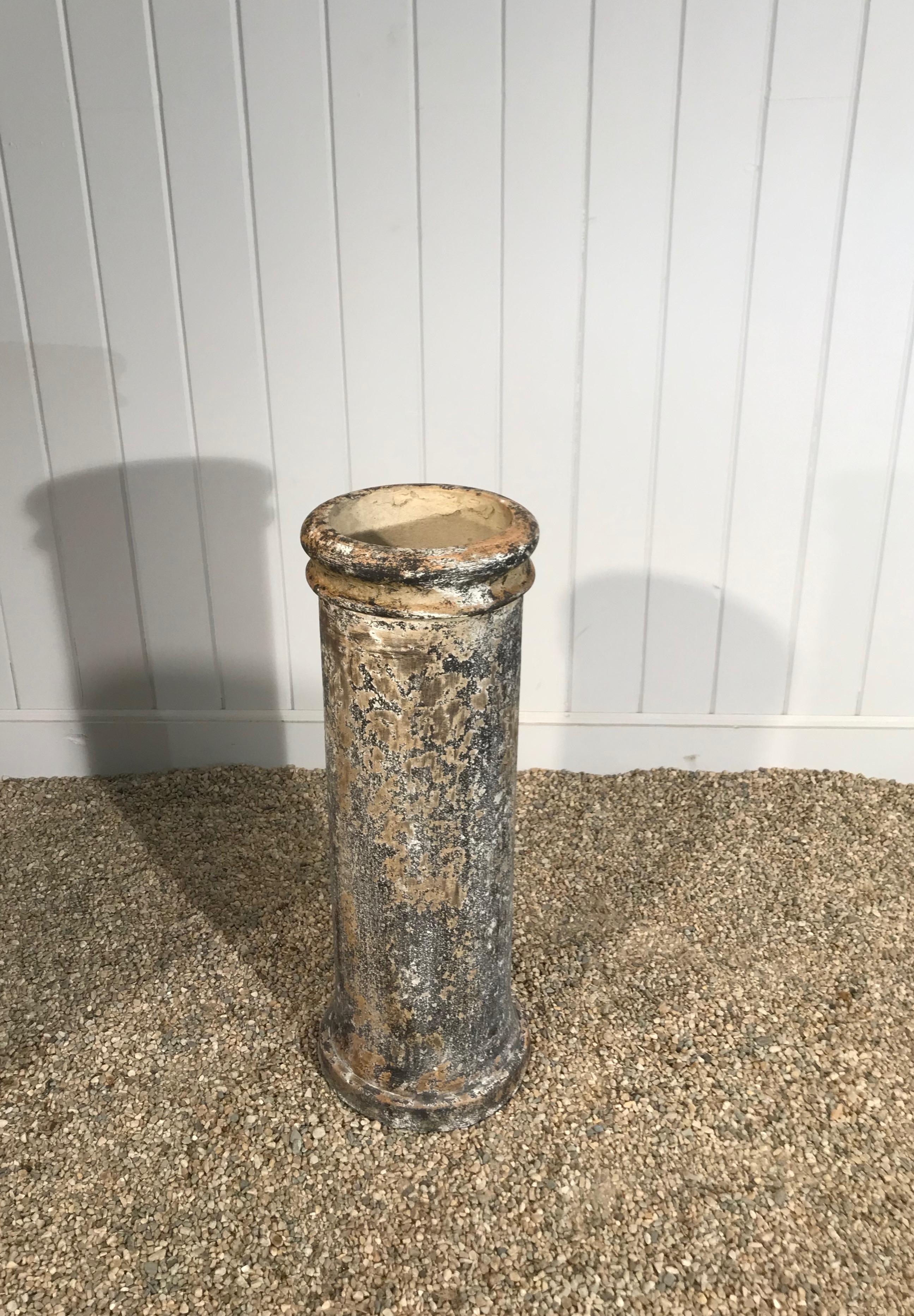 Pair of Signed Hand Painted Biscuit Terracotta Chimney Pots/Planters/Pedestals In Good Condition In Woodbury, CT