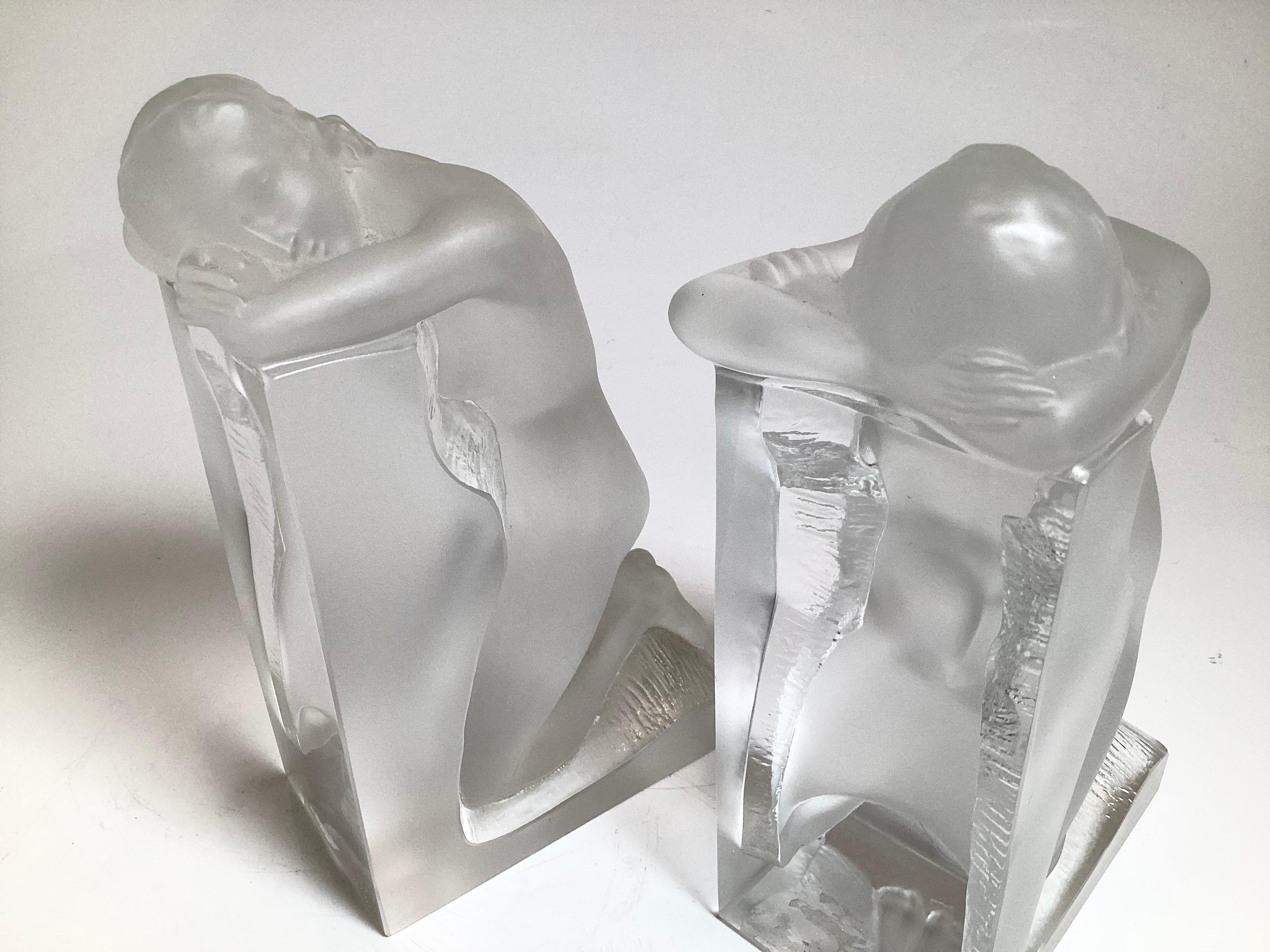 Pareja de Sujetalibros Figurados Desnudos de Cristal de Lalique Firmados, Art Decó Años 30 en venta 1