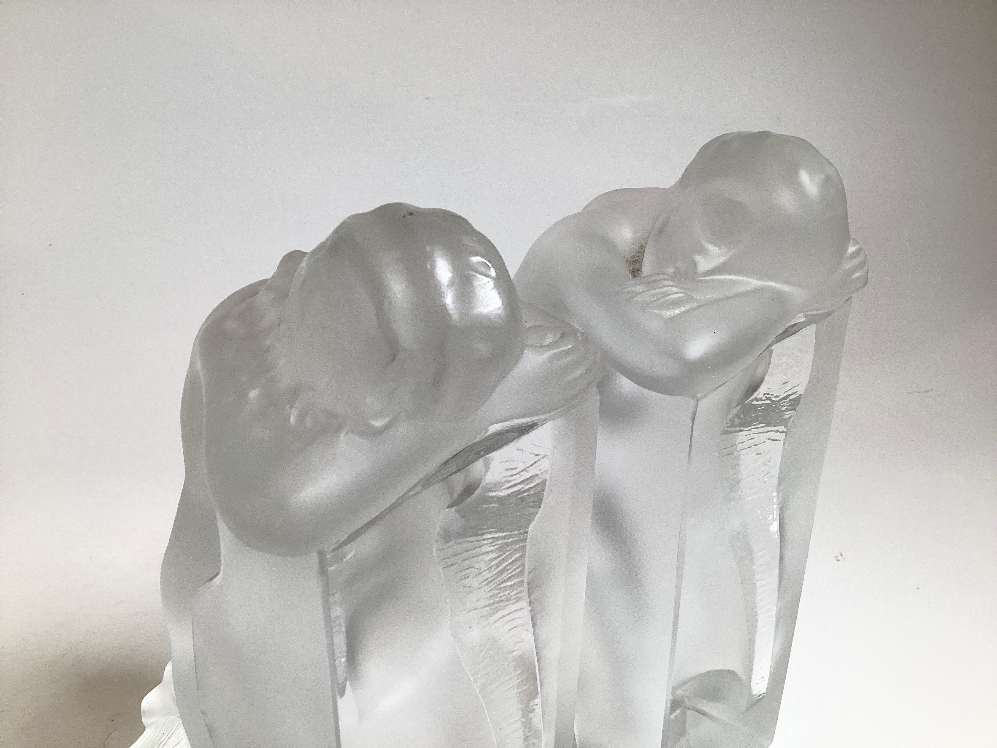 Pareja de Sujetalibros Figurados Desnudos de Cristal de Lalique Firmados, Art Decó Años 30 en venta 2