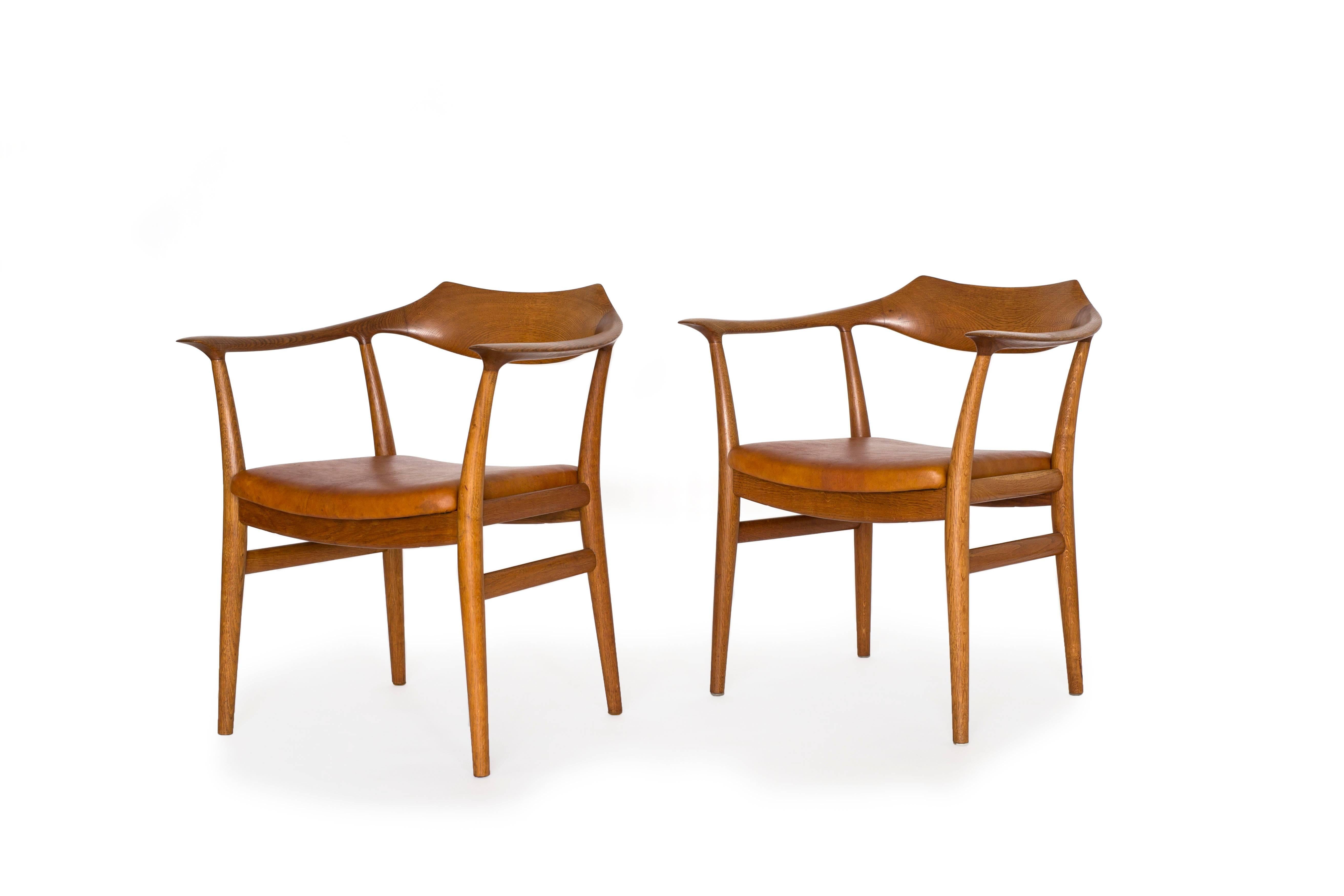 Leather Pair of Sigurd Resell Armchairs for Niels Vodder, 1959