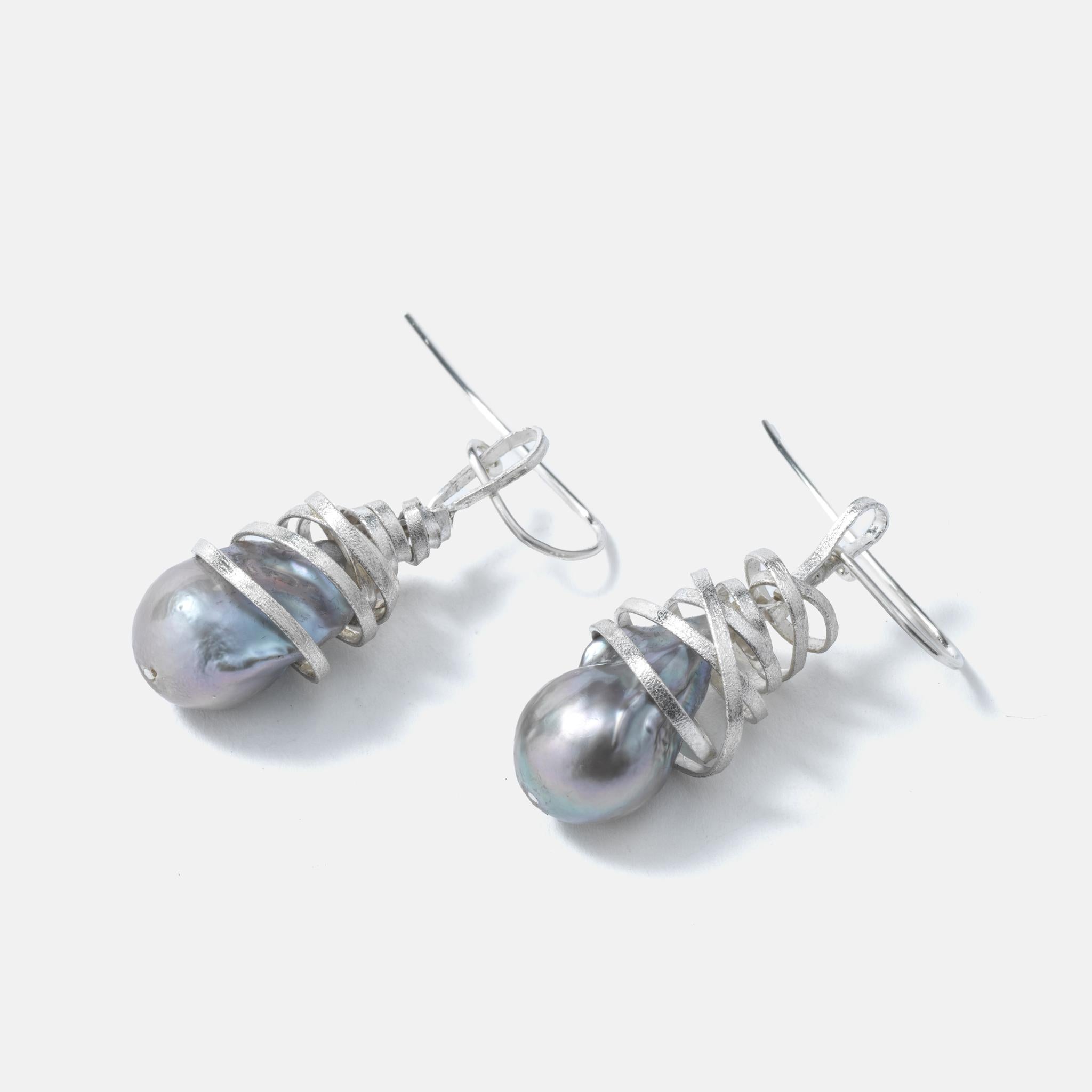 A pair of silver and pearl ear rings. Handmade 2023 in Lund Sweden. For Sale 1
