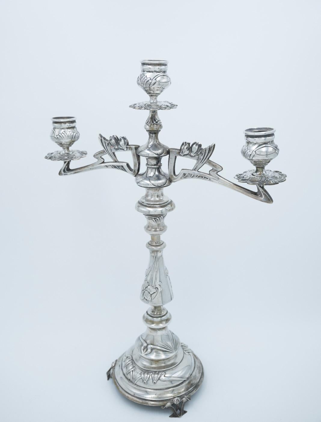 Austrian A Pair of Silver Art Nouveau Candelabra by Eduard Friedman, Vienna circa 1910 For Sale