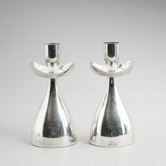 Silver candle Holder by Gosthlin a pair Sweden 1960. Signed