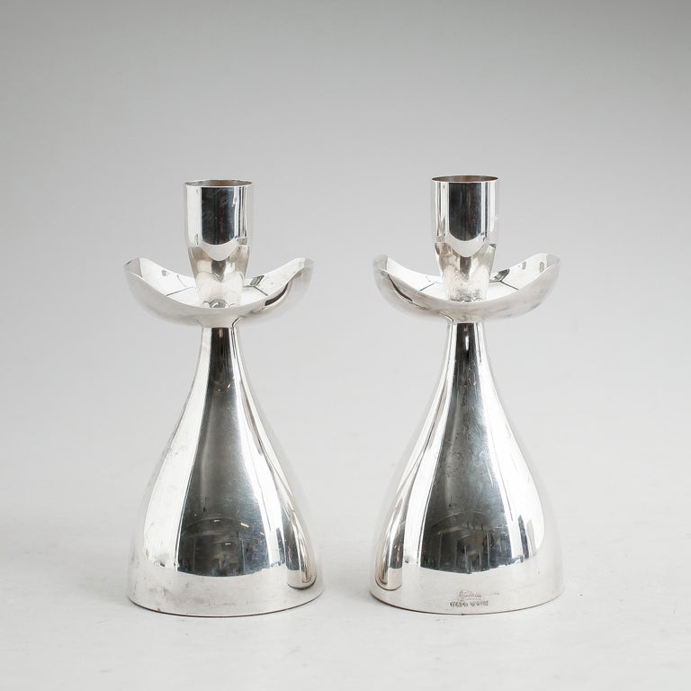Rare Organic shape pair of Candle holder in silver by Gothlin, Tesi, Goteborg. Sweden
