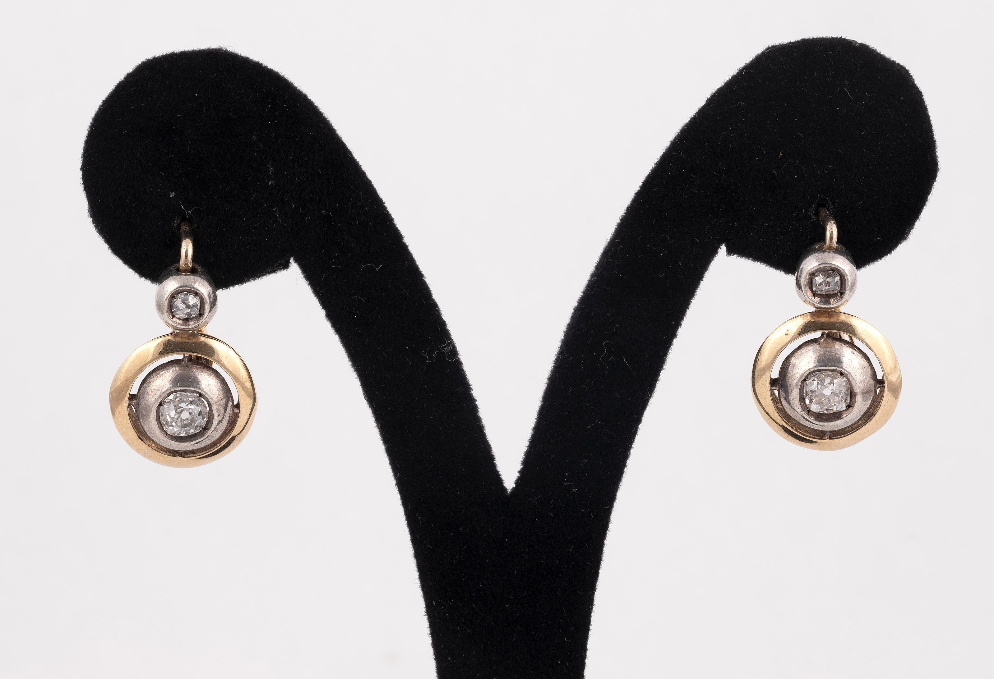 Art Nouveau Pair of Silver Gold and Diamond Earrings For Sale