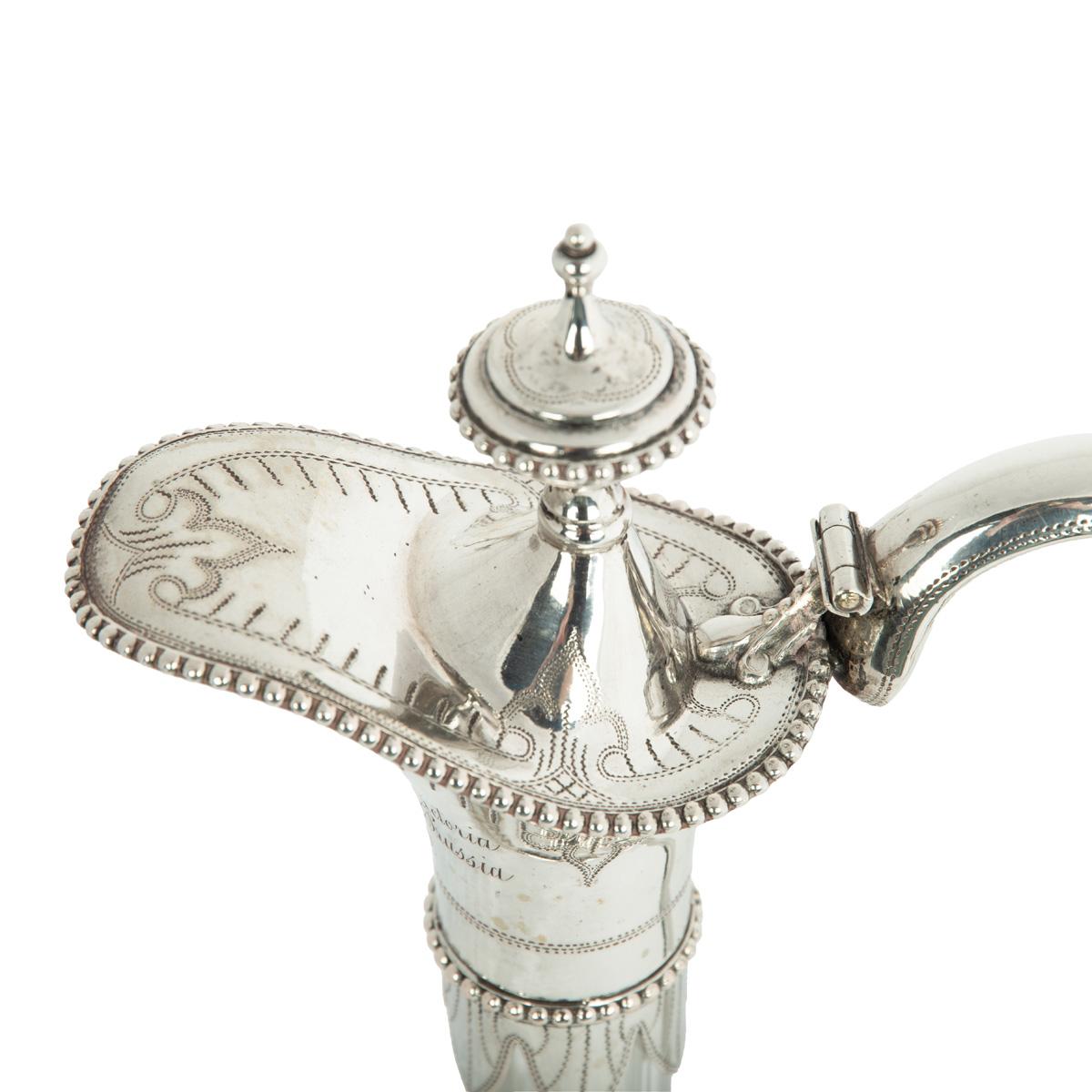 German A pair of silver-mounted crystal Royal presentation claret jugs For Sale