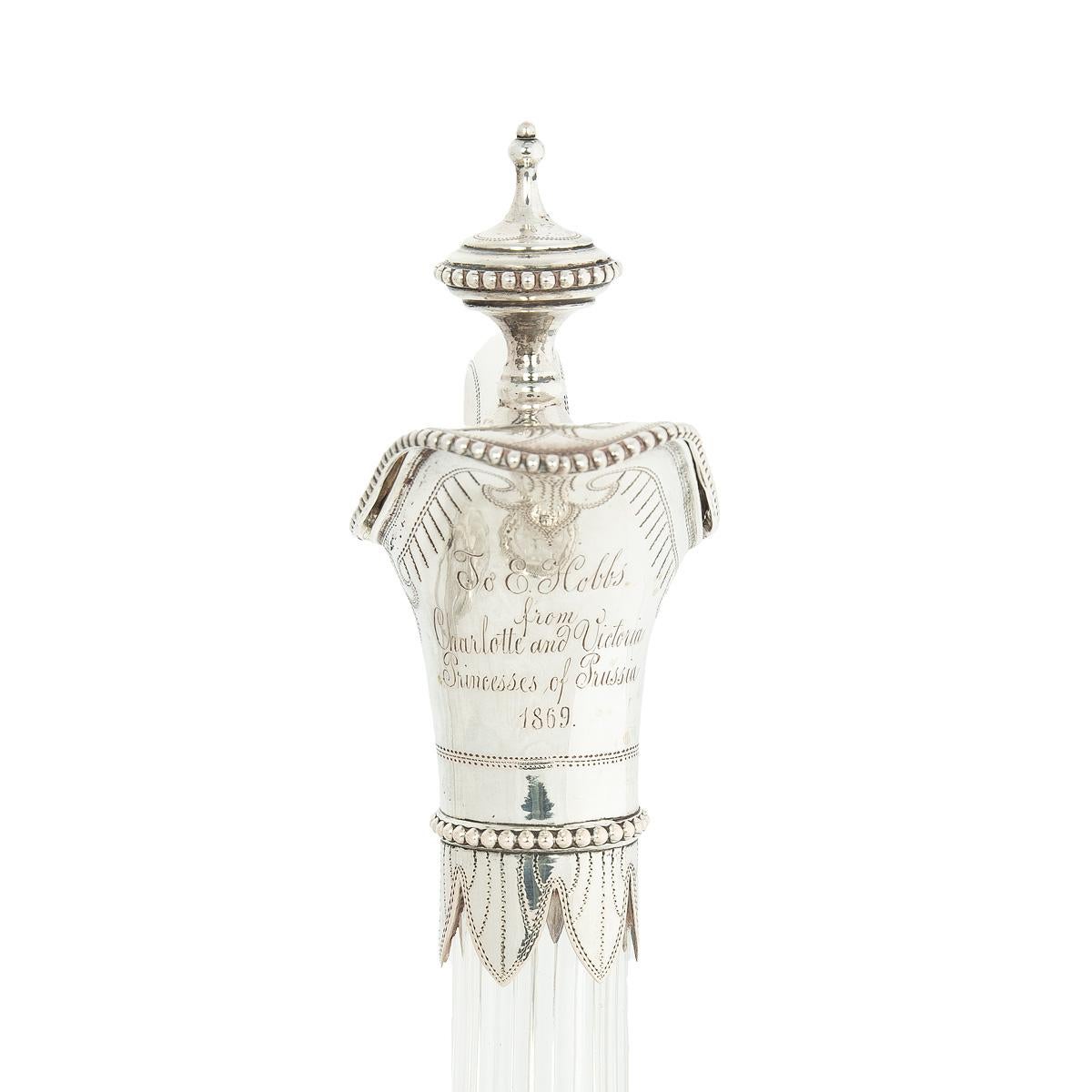 Silver Plate A pair of silver-mounted crystal Royal presentation claret jugs For Sale
