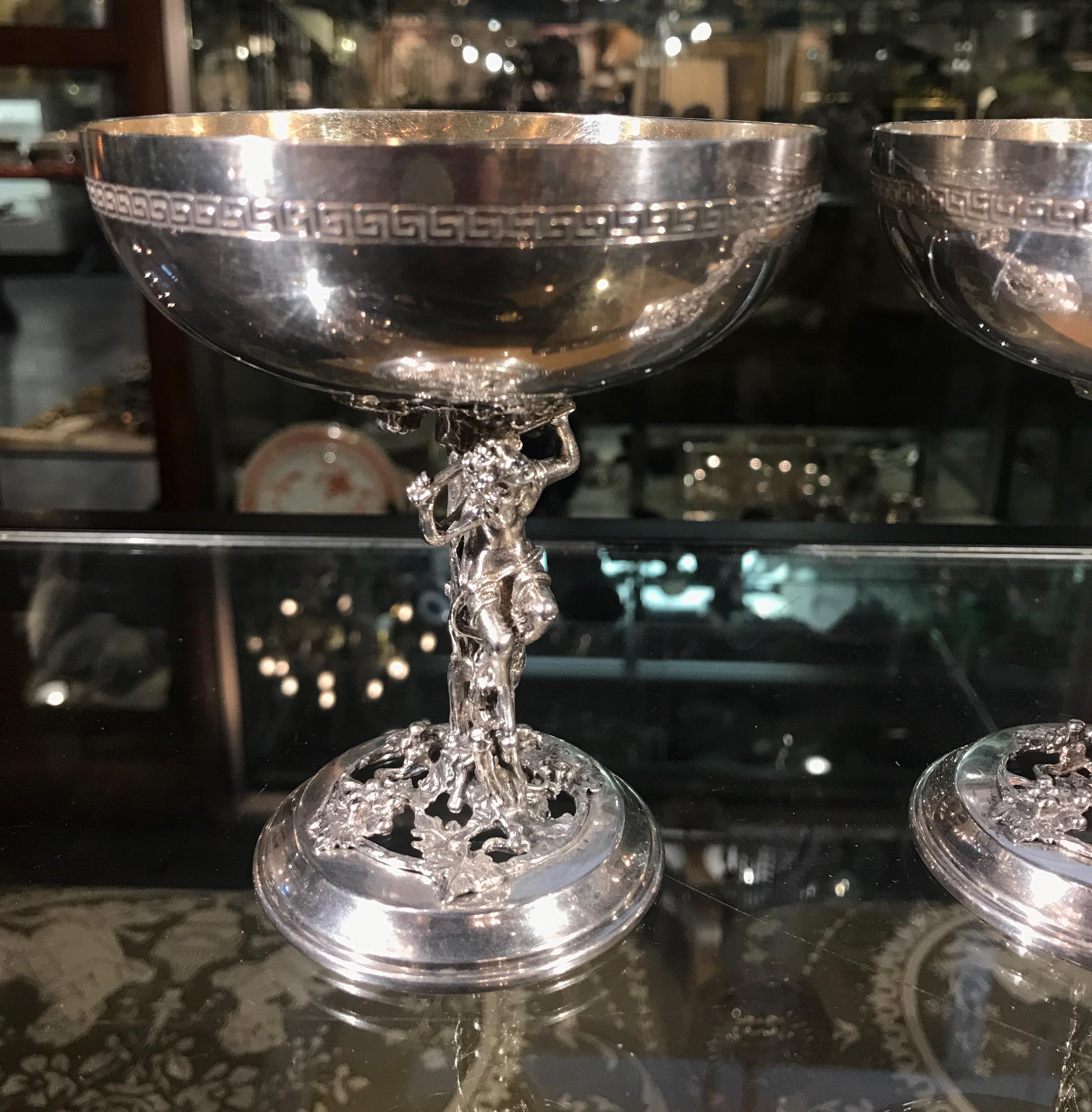 Spanish Pair of Silver Plate Bacchanalian Toasting Champagne Coupes