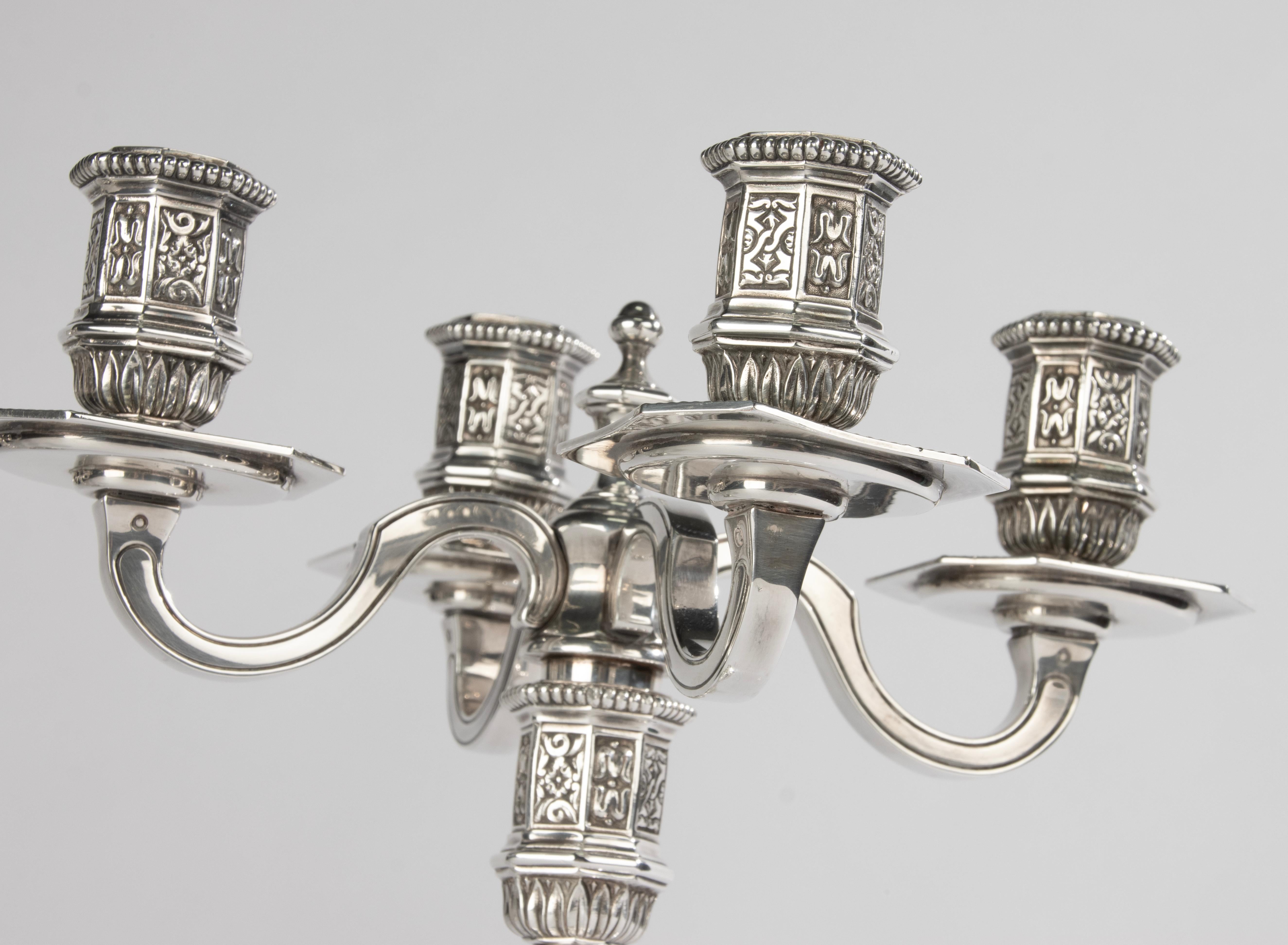 Coppia di candelabri in argento placcato - Christofle - Rinascimento - Louis Dupérier in vendita 5