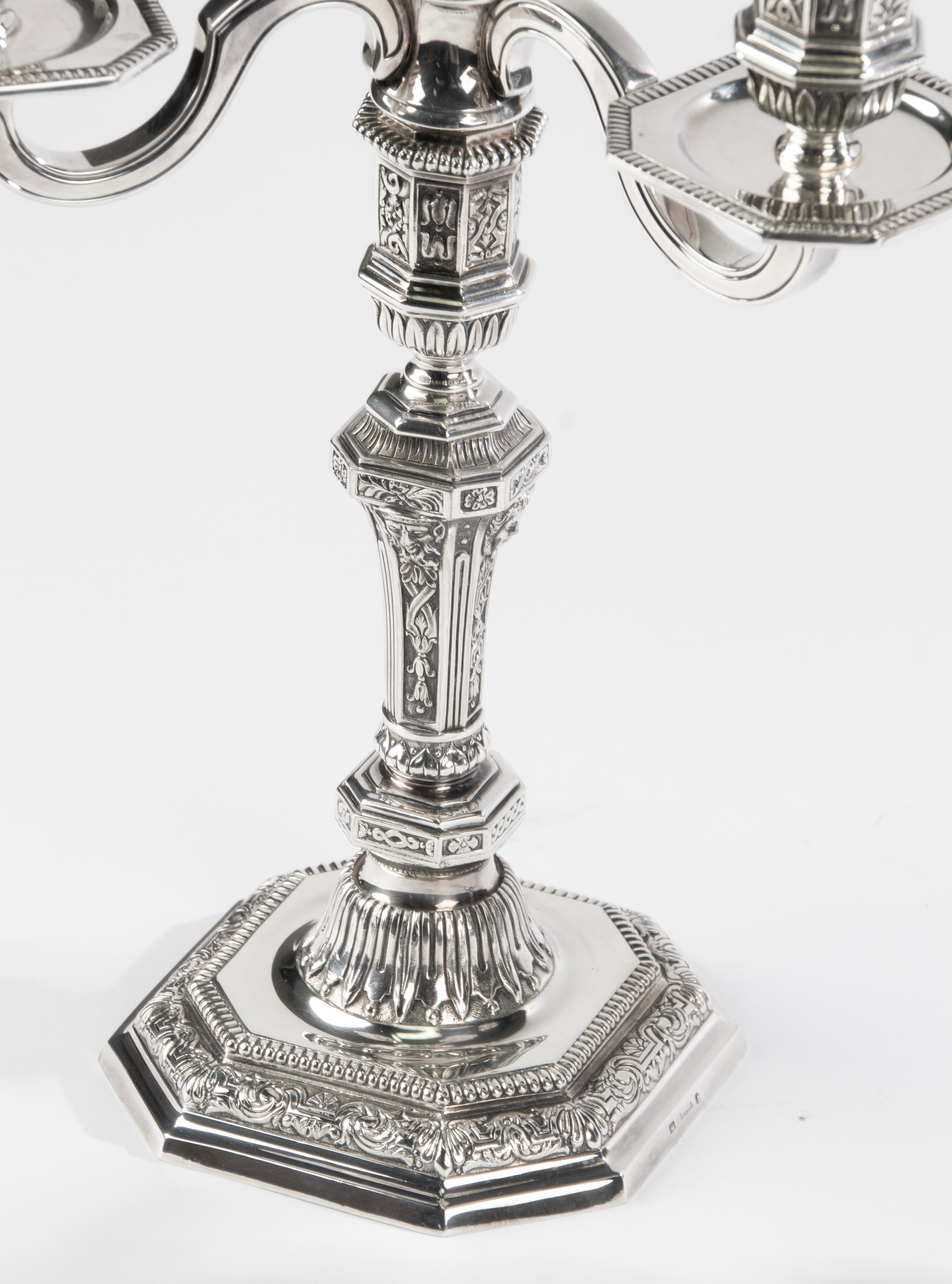Paire de candélabres en métal argenté - Christofle - Renaissance - Louis Dupérier en vente 6