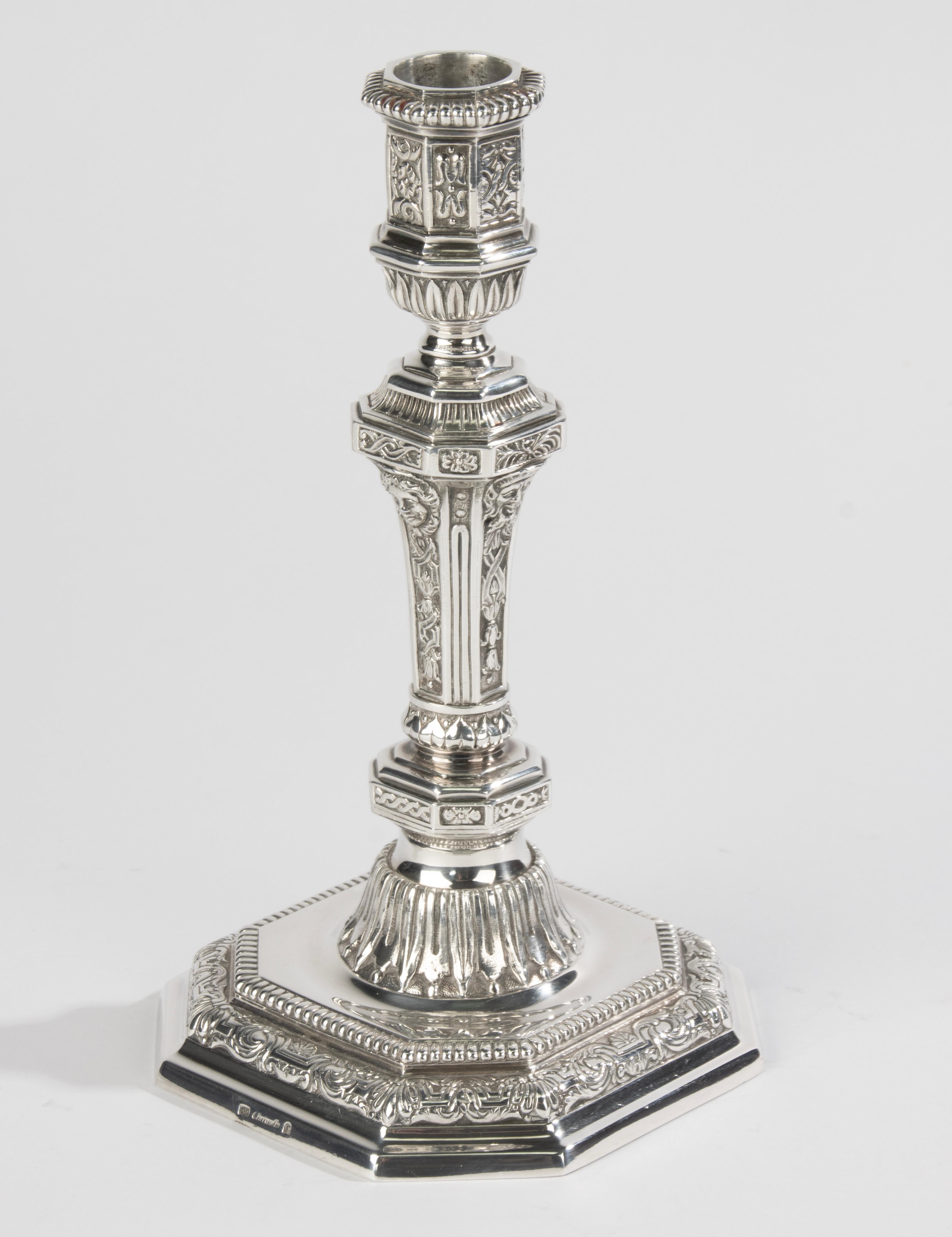 Coppia di candelabri in argento placcato - Christofle - Rinascimento - Louis Dupérier in vendita 6