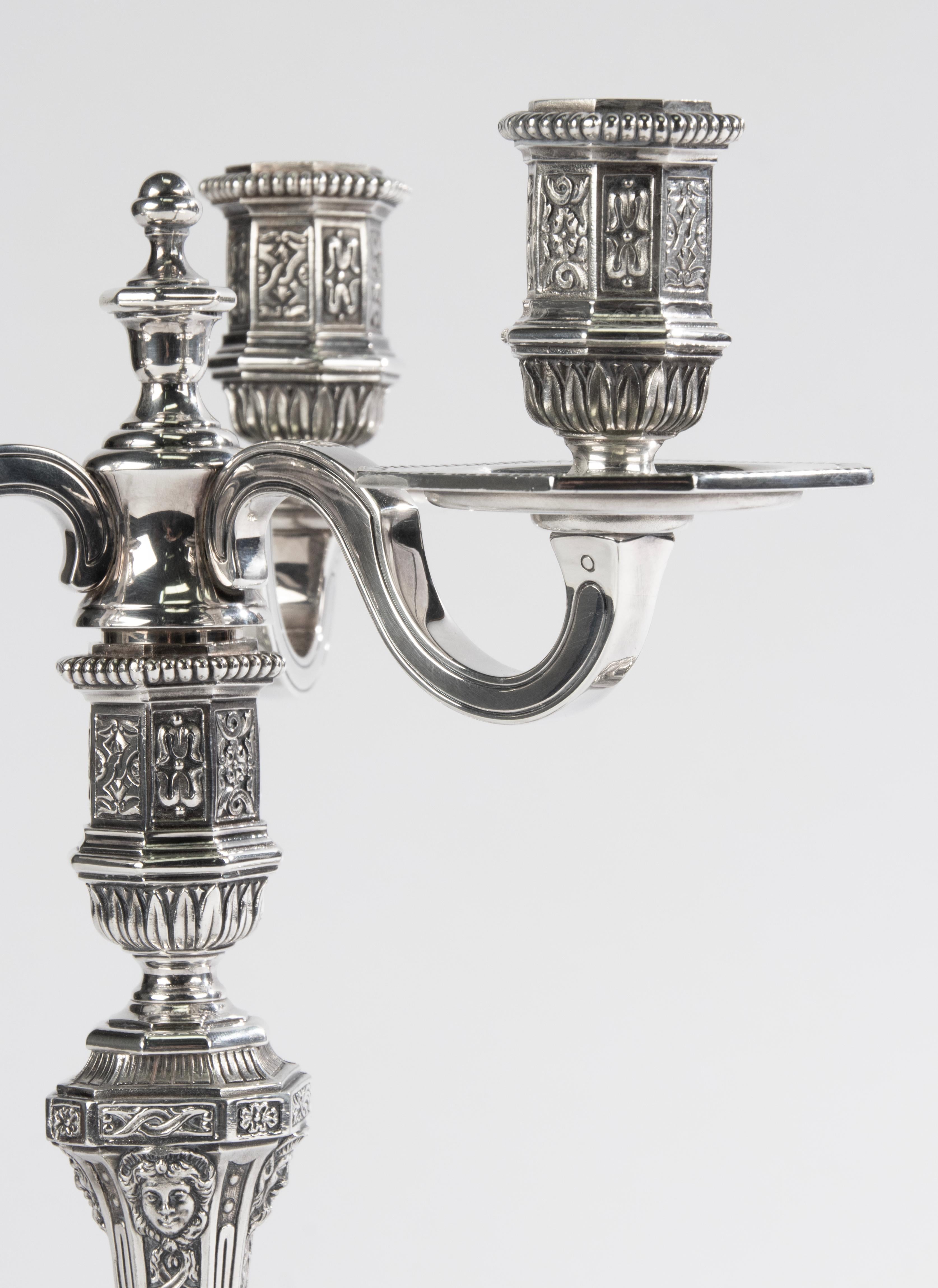 Paire de candélabres en métal argenté - Christofle - Renaissance - Louis Dupérier en vente 7