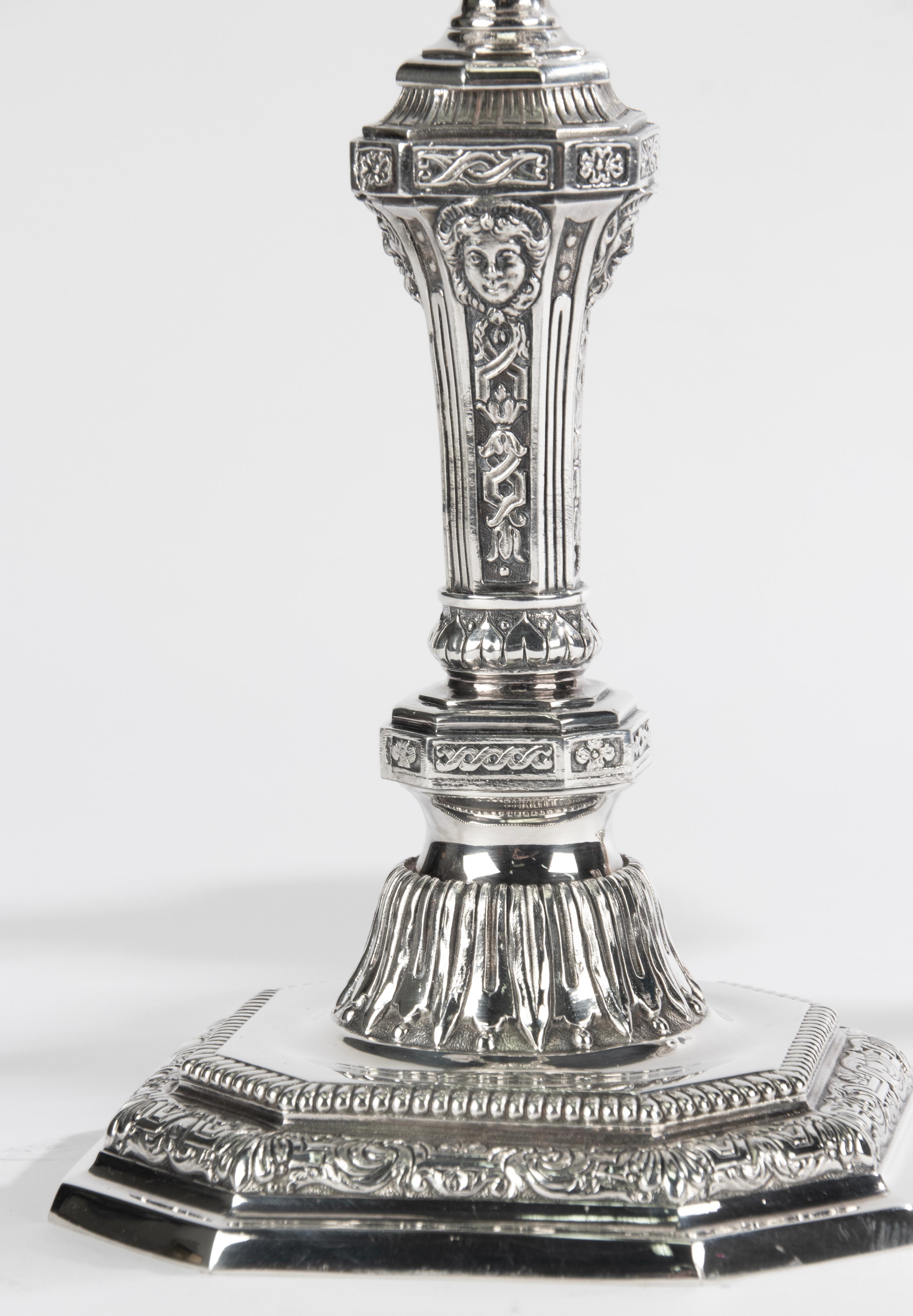 Paire de candélabres en métal argenté - Christofle - Renaissance - Louis Dupérier en vente 8