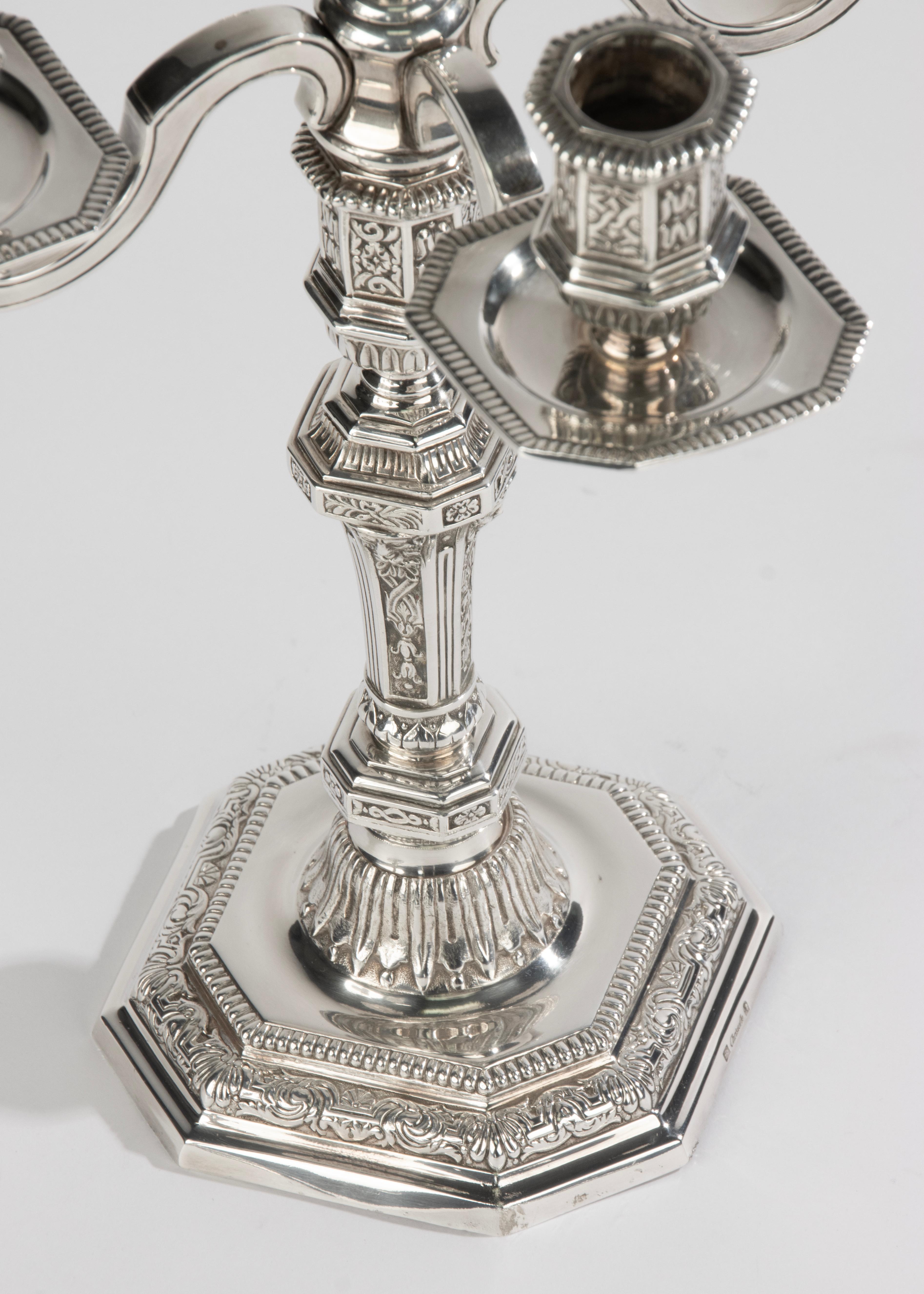 Coppia di candelabri in argento placcato - Christofle - Rinascimento - Louis Dupérier in vendita 8