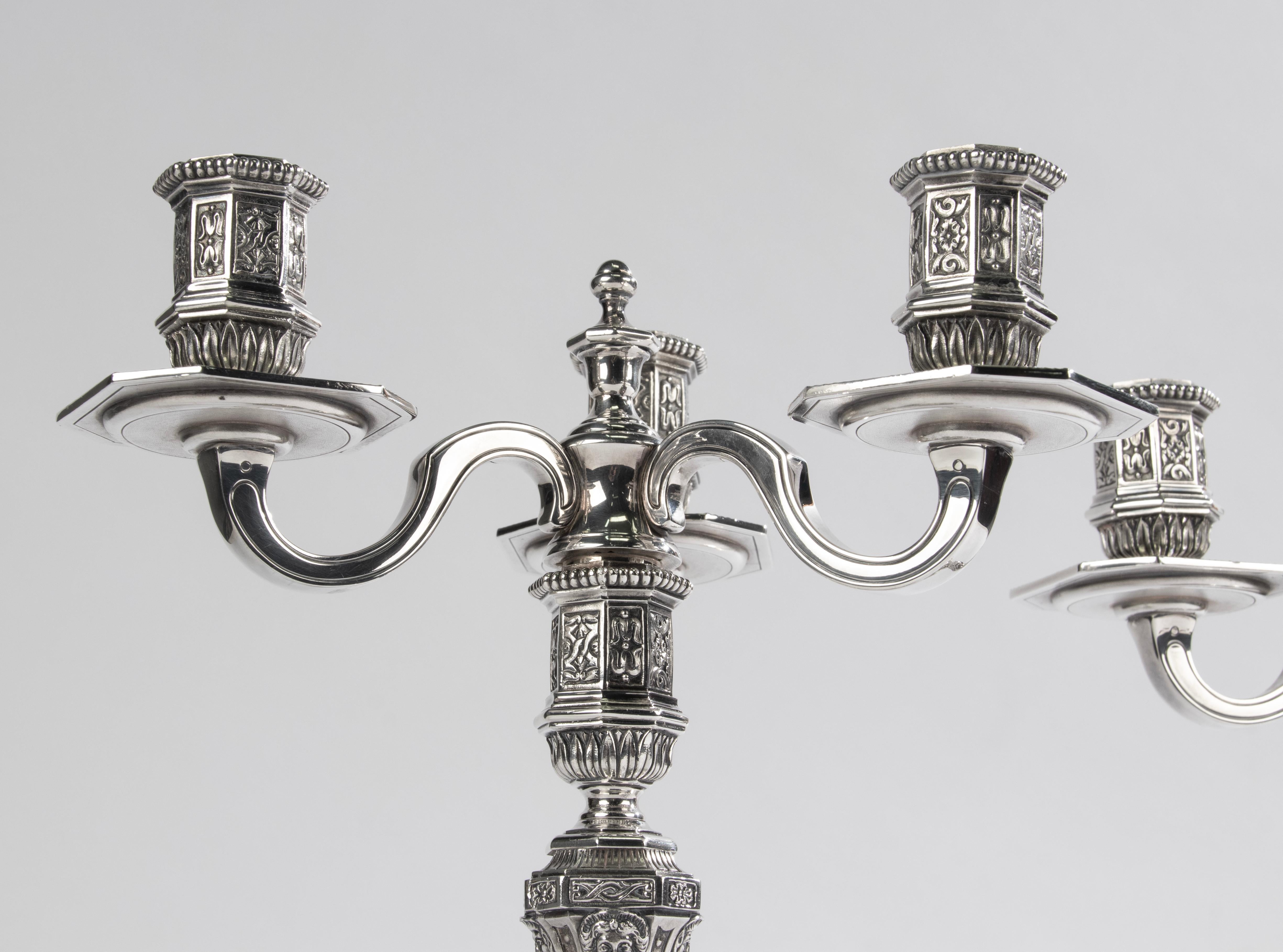 Paire de candélabres en métal argenté - Christofle - Renaissance - Louis Dupérier en vente 9