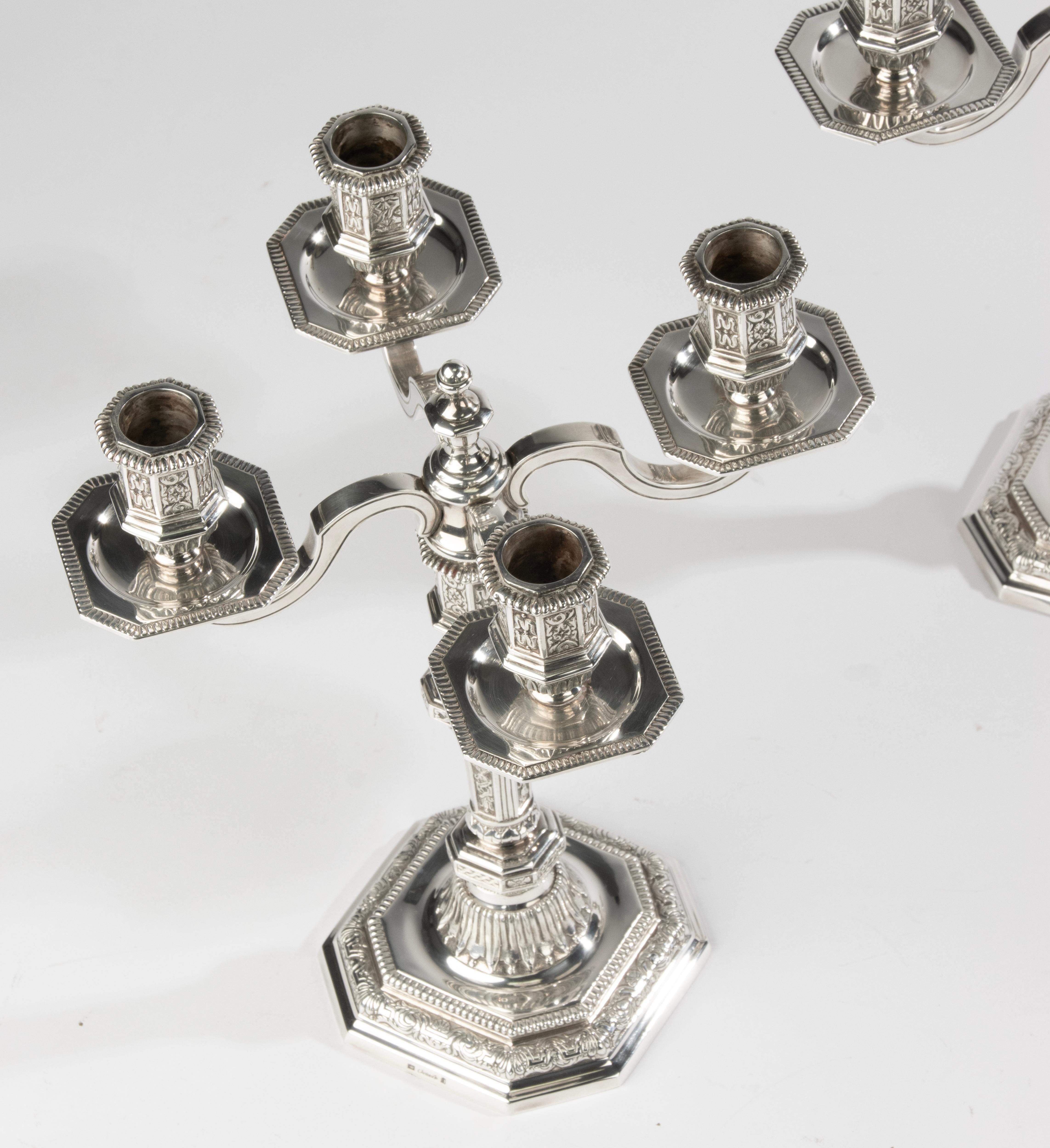 Coppia di candelabri in argento placcato - Christofle - Rinascimento - Louis Dupérier in vendita 9