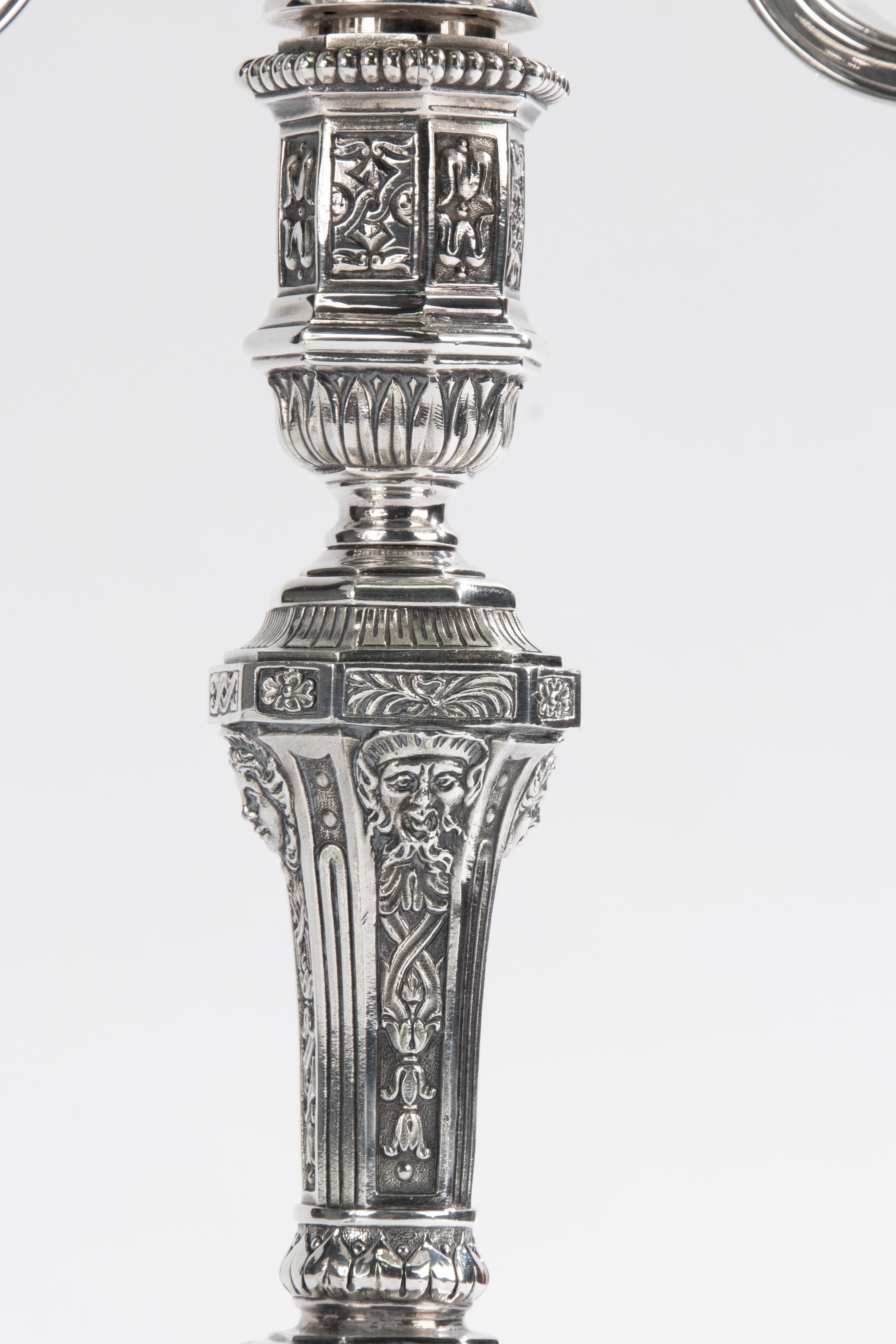 Paire de candélabres en métal argenté - Christofle - Renaissance - Louis Dupérier en vente 10
