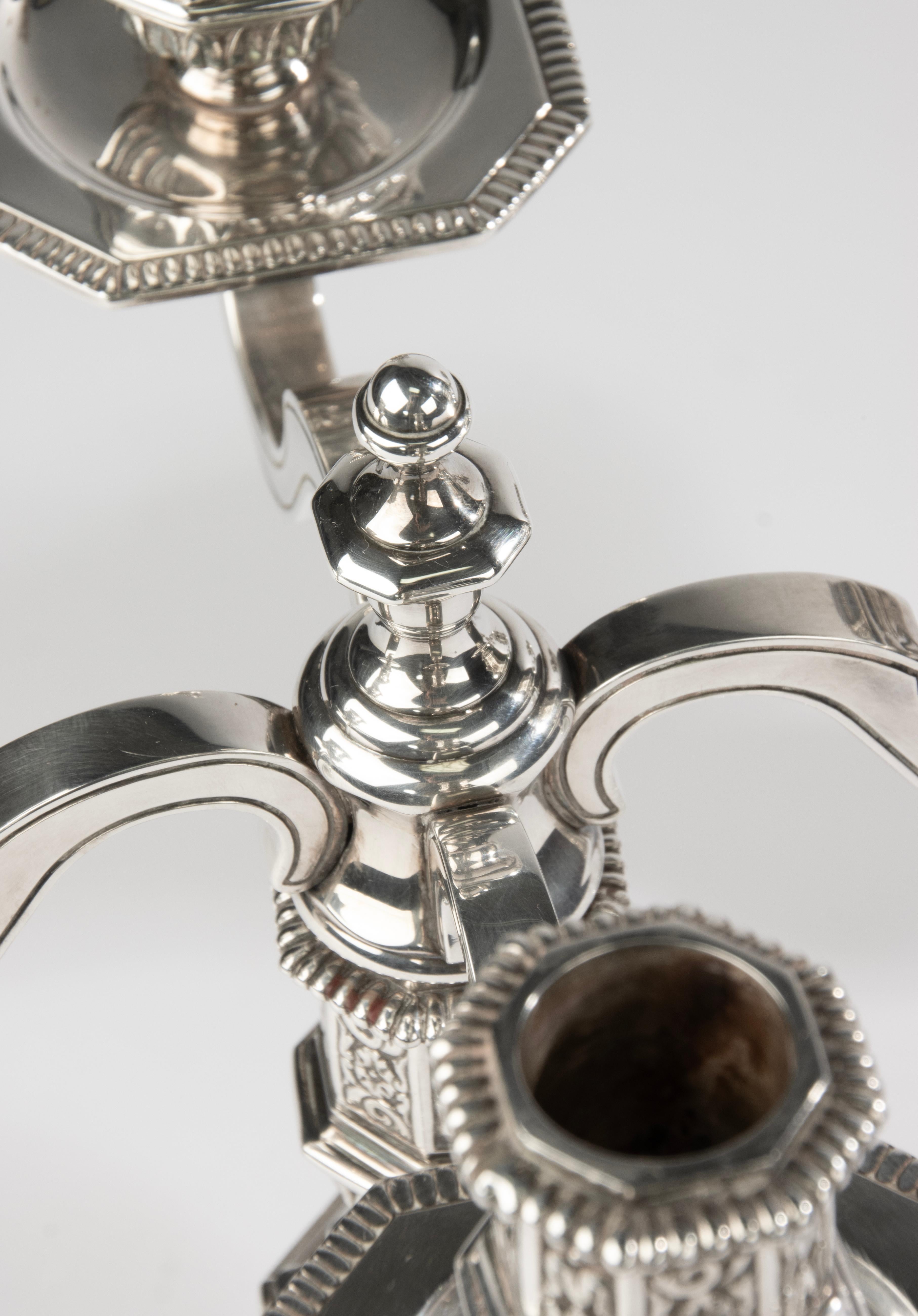 Coppia di candelabri in argento placcato - Christofle - Rinascimento - Louis Dupérier in vendita 11