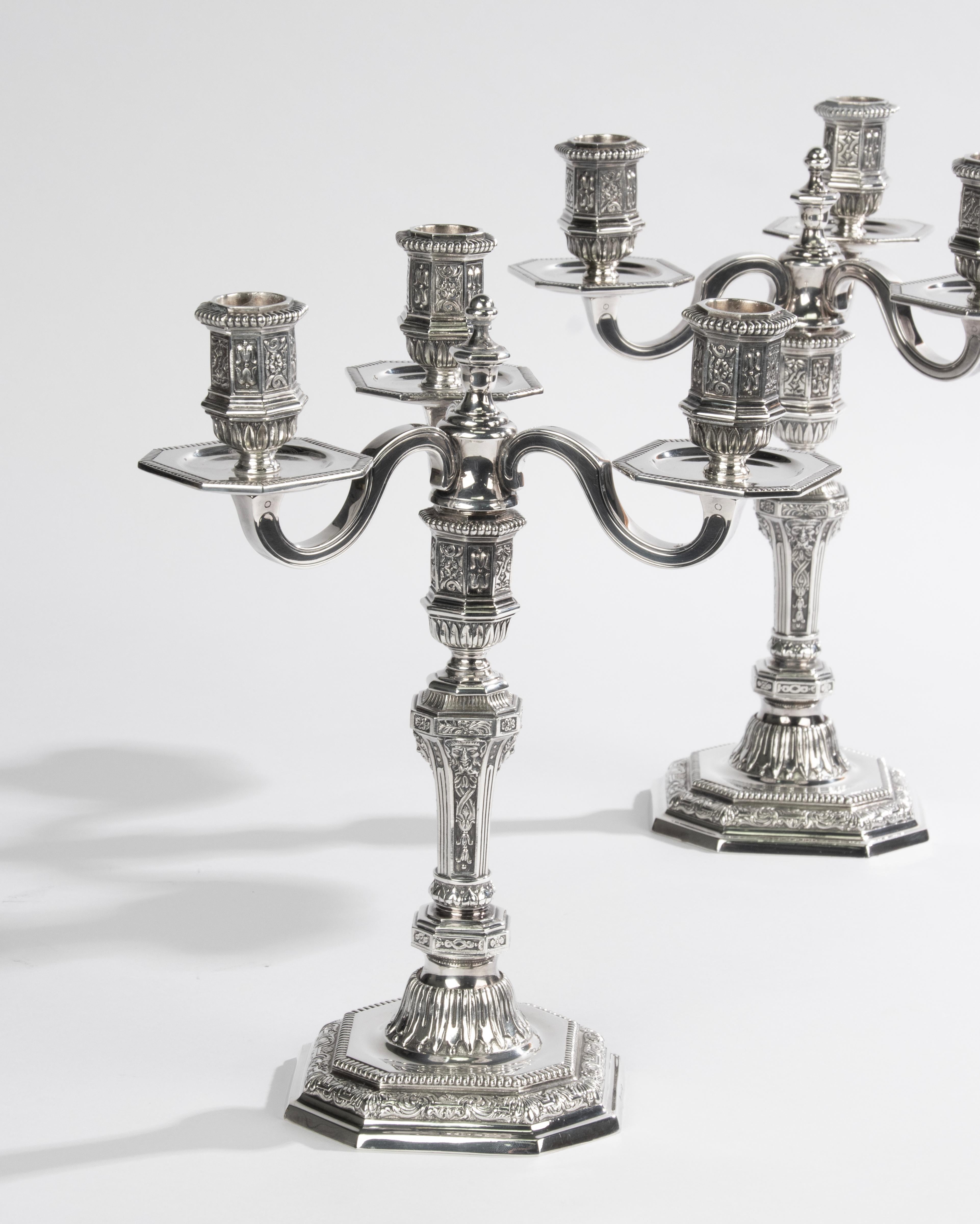 Paire de candélabres en métal argenté - Christofle - Renaissance - Louis Dupérier en vente 12