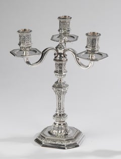 Coppia di candelabri in argento placcato - Christofle - Rinascimento - Louis Dupérier