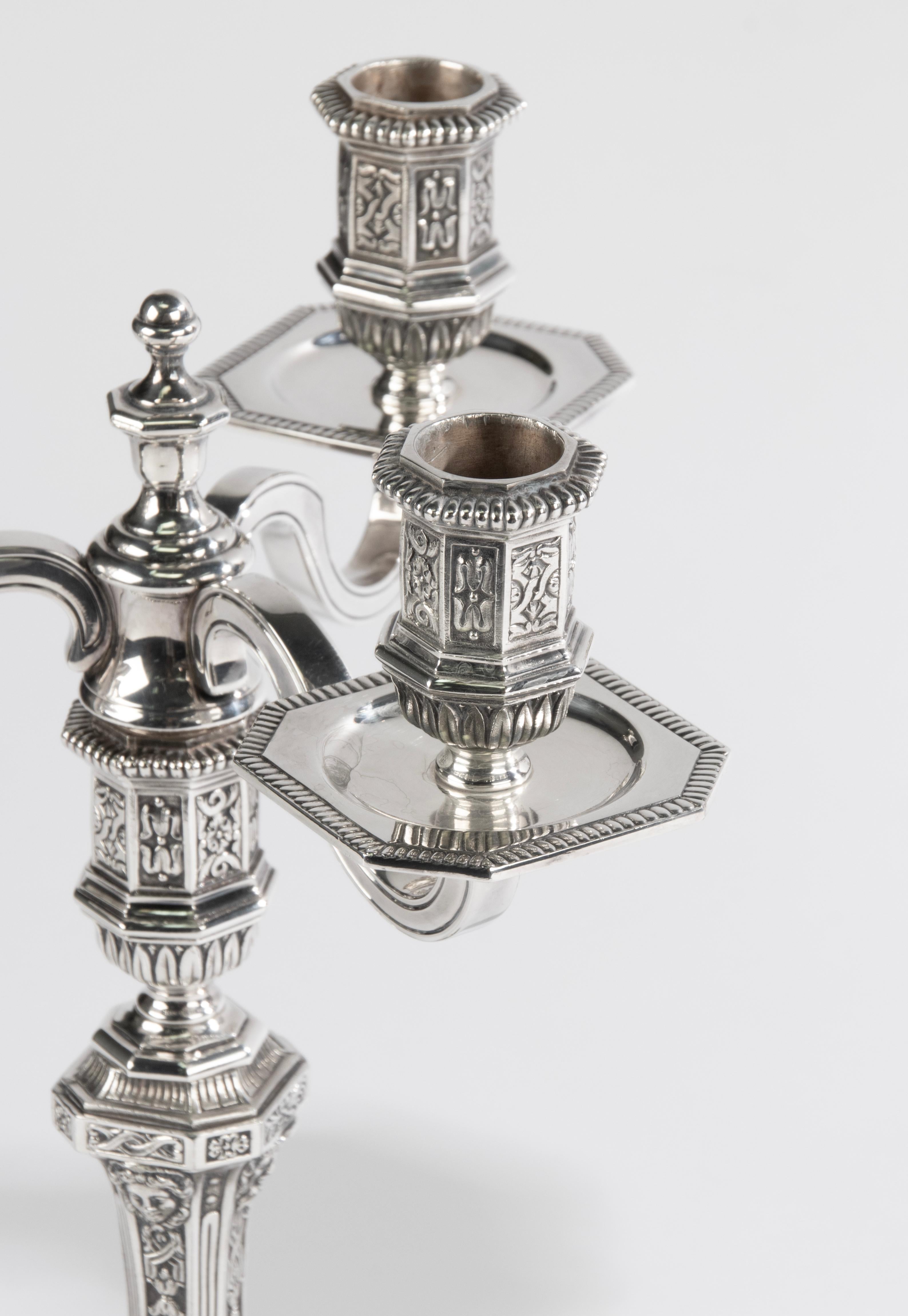 A Pair of Silver Plated Candelabras - Christofle - Renaissance - Louis Dupérier For Sale 1
