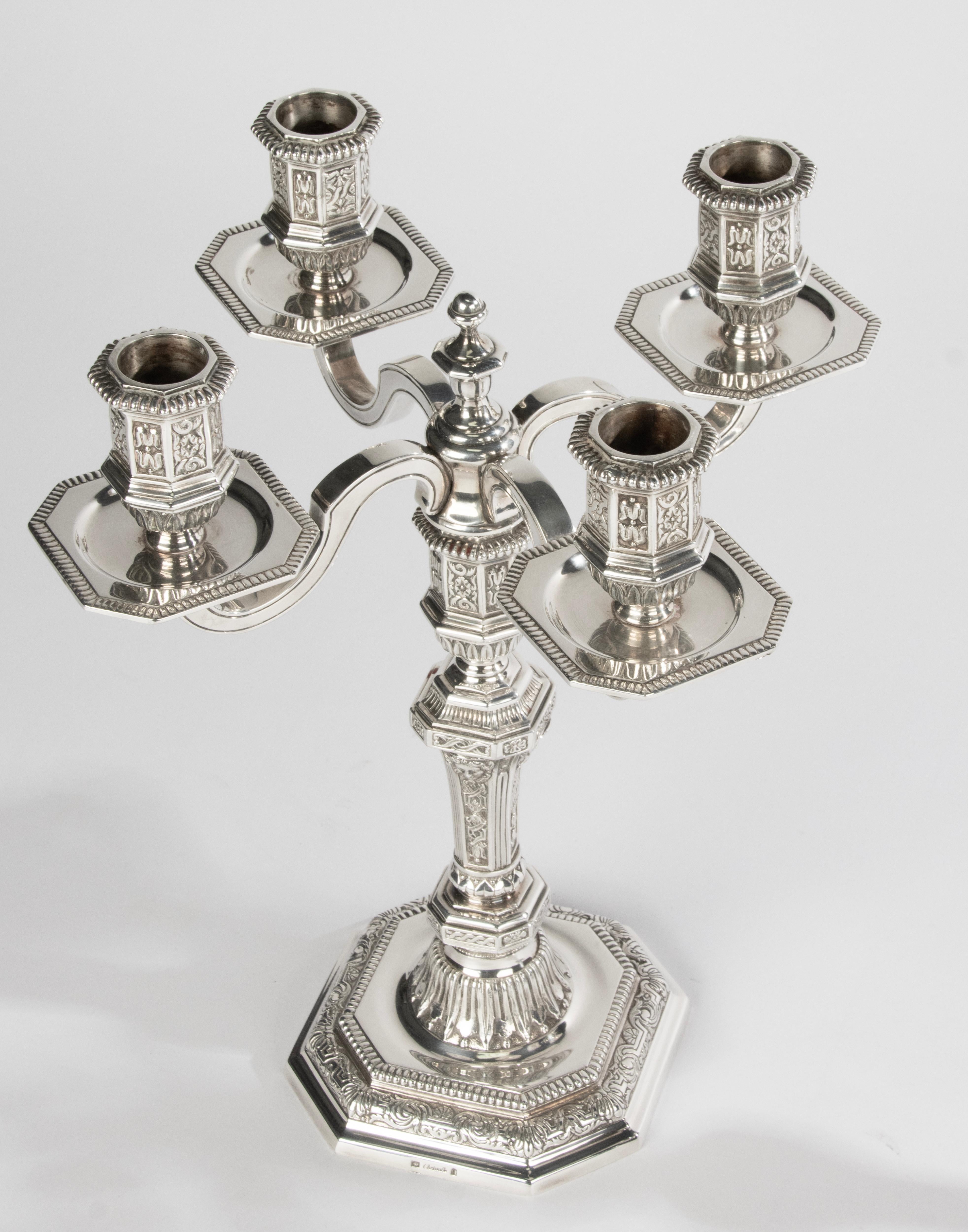 Fine XX secolo Coppia di candelabri in argento placcato - Christofle - Rinascimento - Louis Dupérier in vendita