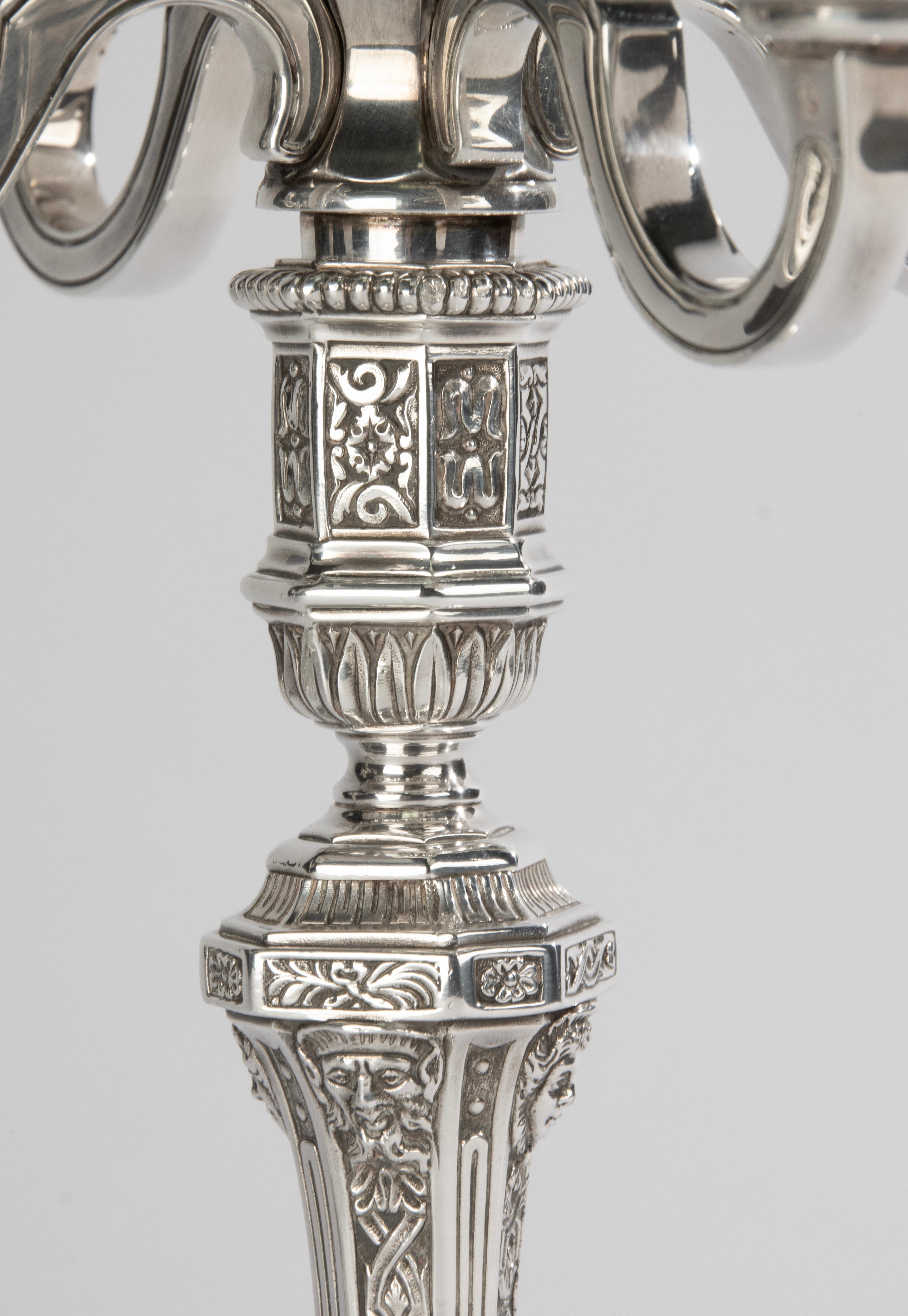 Coppia di candelabri in argento placcato - Christofle - Rinascimento - Louis Dupérier in vendita 1