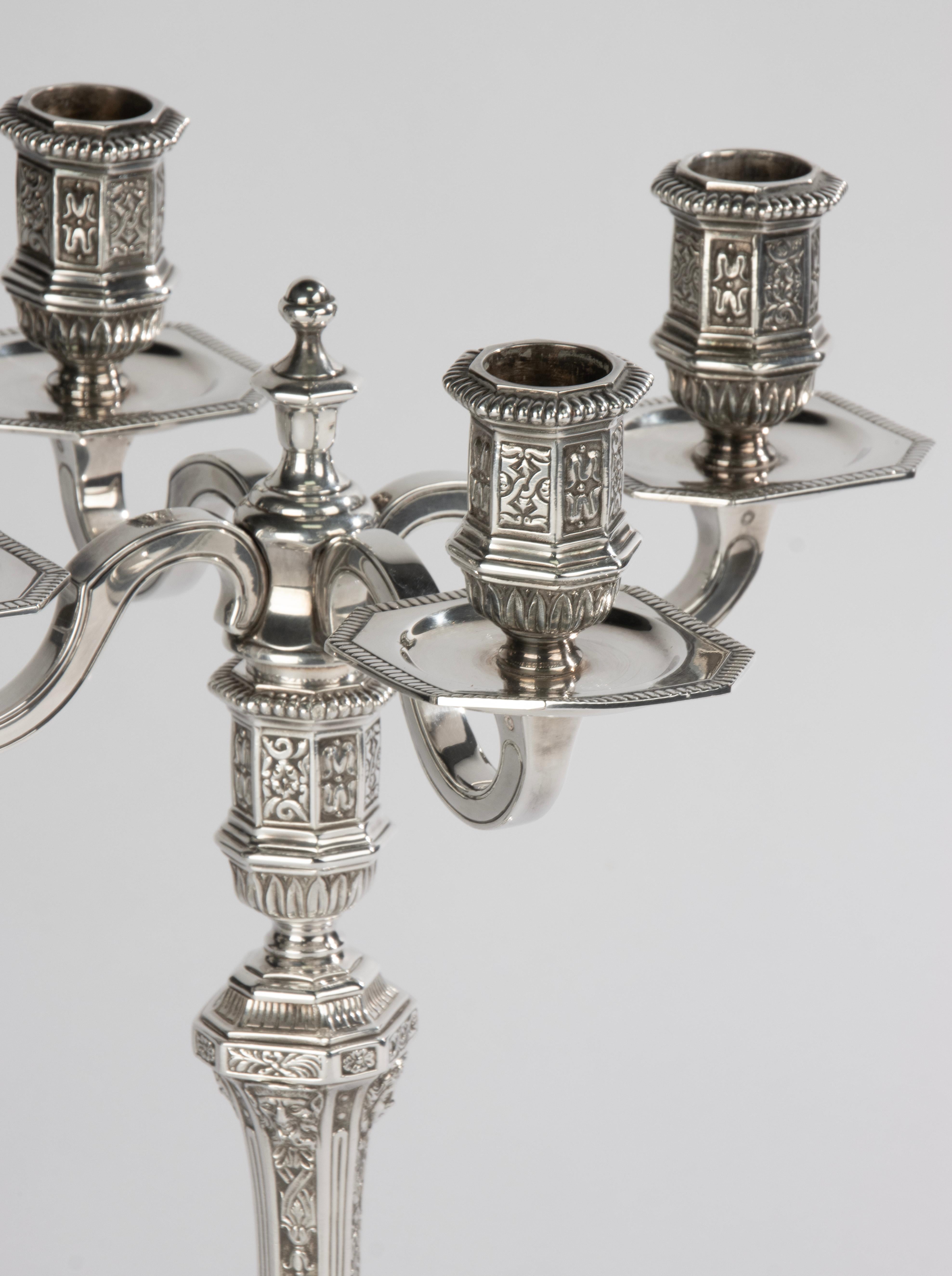 Coppia di candelabri in argento placcato - Christofle - Rinascimento - Louis Dupérier in vendita 2