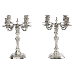 Pareja de candelabros plateados - Christofle - Renacimiento - Louis Dupérier