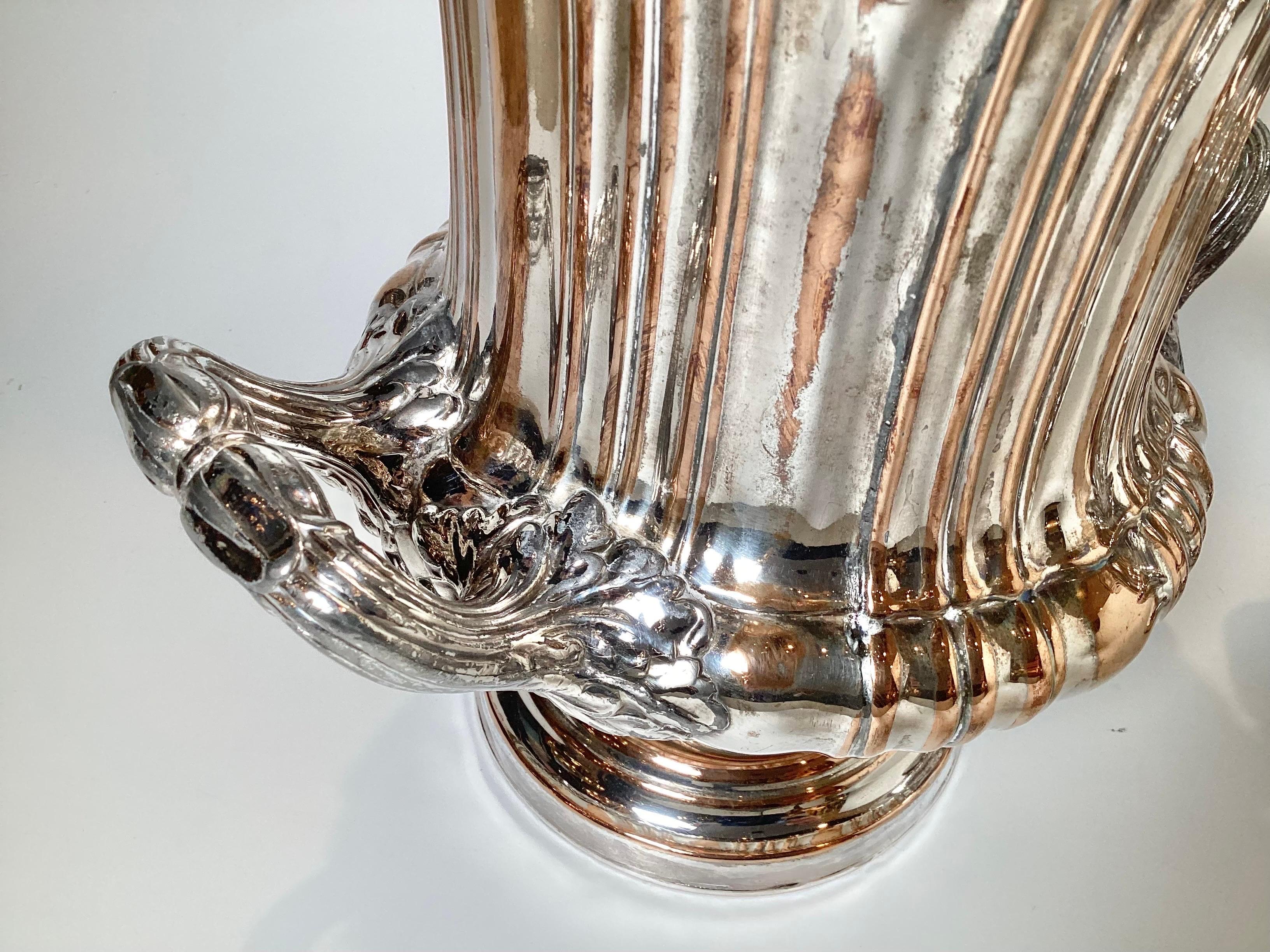 Pair of Silver Plated Copper Campana Urn Champaigne Coolers For Sale 1