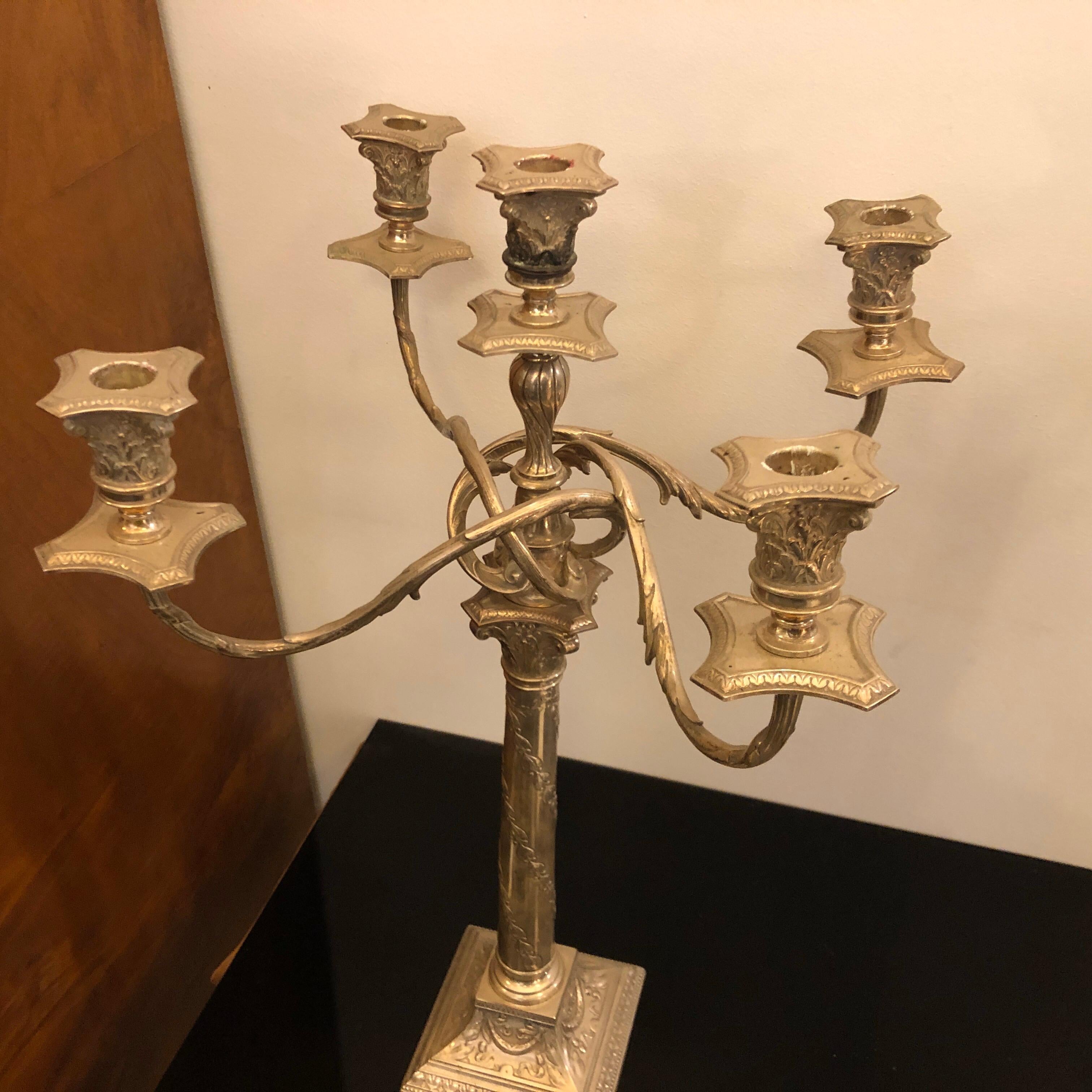 Pair of Silver Plated Five Arms Candelabras by W.M.F. circa 1900 In Good Condition In Aci Castello, IT