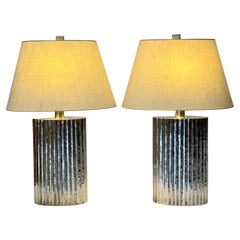 A Pair of  Silver Plated Fluted Flask Table Lamps by Robert Kuo for McGuire