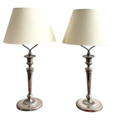 A Pair of Silver Plated Regence Candlestick Table Lamps