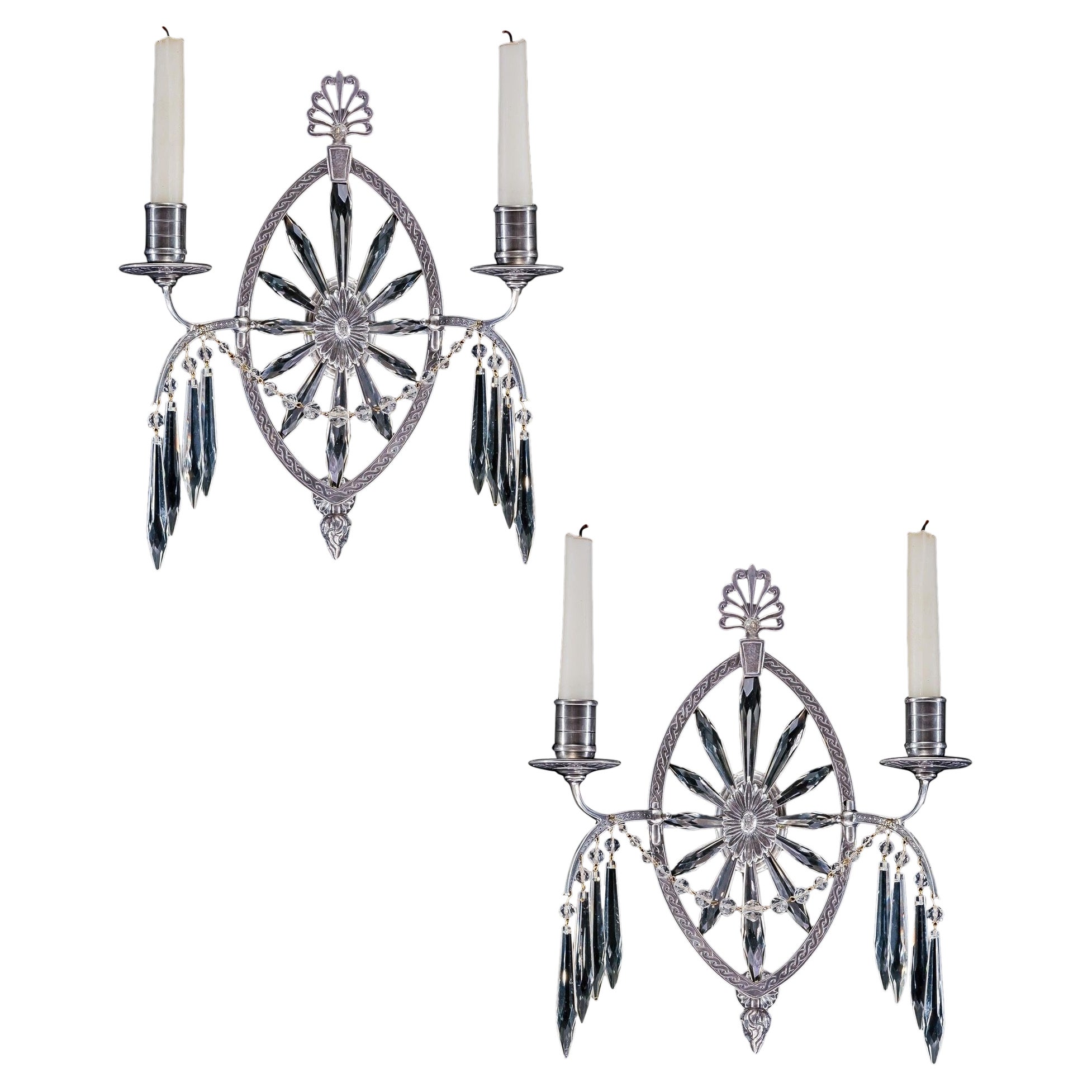 Ein Paar Silver Plated Sunburst Wall Lights