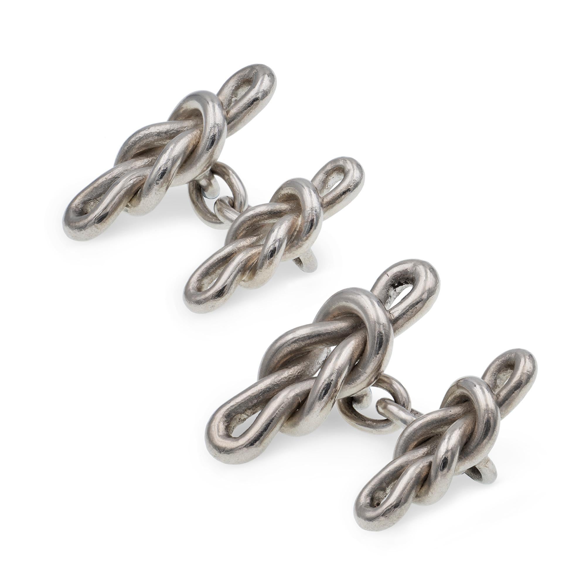 A Pair Of Handmade Silver Regatta Knot Cufflinks, from the River Collection of Lucie Heskett-Brem, the Gold Weaver of Lucerne, each cufflink consisting of two faces each in the form of a Regatta knot,  made in 925 silver, hallmarked Sterling silver,