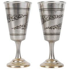 A pair of silver shot glasses, Kubachi Art Factory, Russia (USSR), 1975
