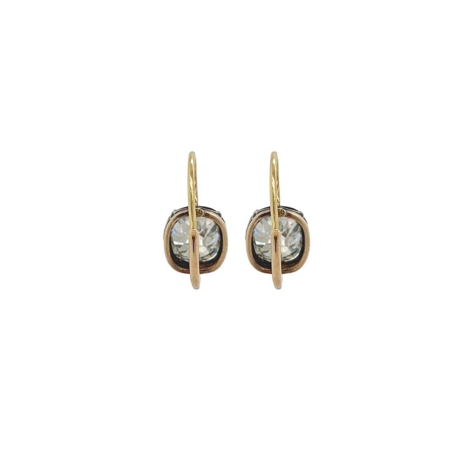 Old Mine Cut A Pair of Silver Topped Gold and Diamond Earrings For Sale