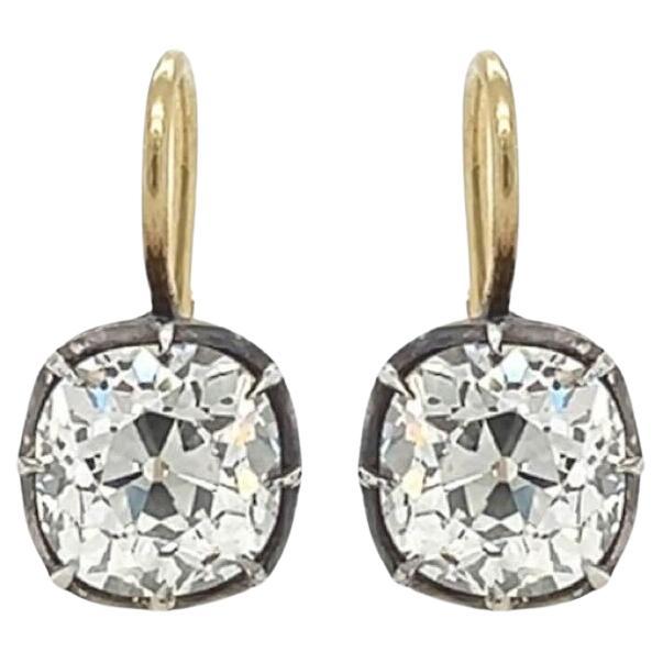 A Pair of Silver Topped Gold and Diamond Earrings For Sale