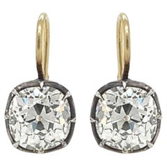 Antique A Pair of Silver Topped Gold and Diamond Earrings