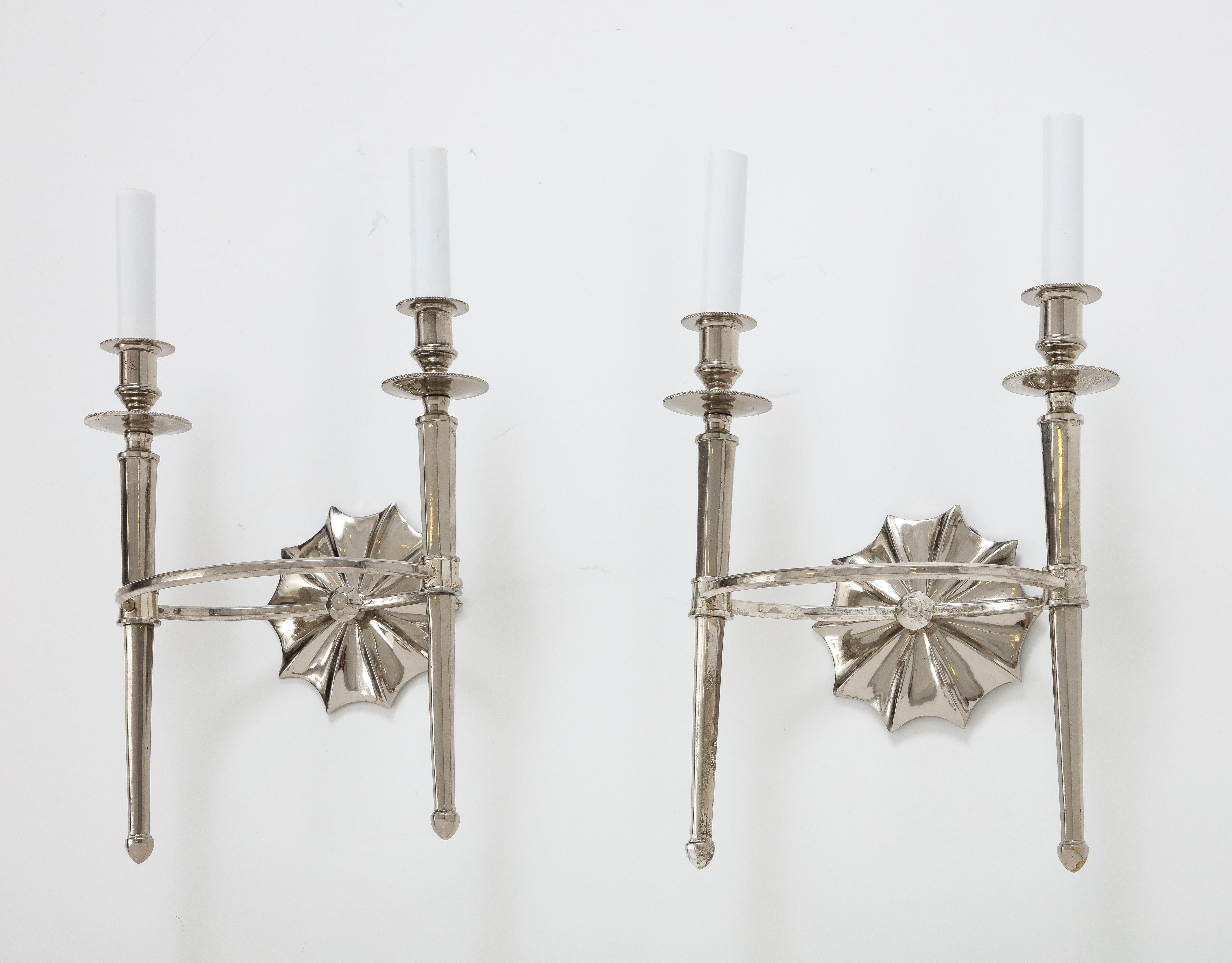Pair of Silver Two-Arm Wall Sconces For Sale 5