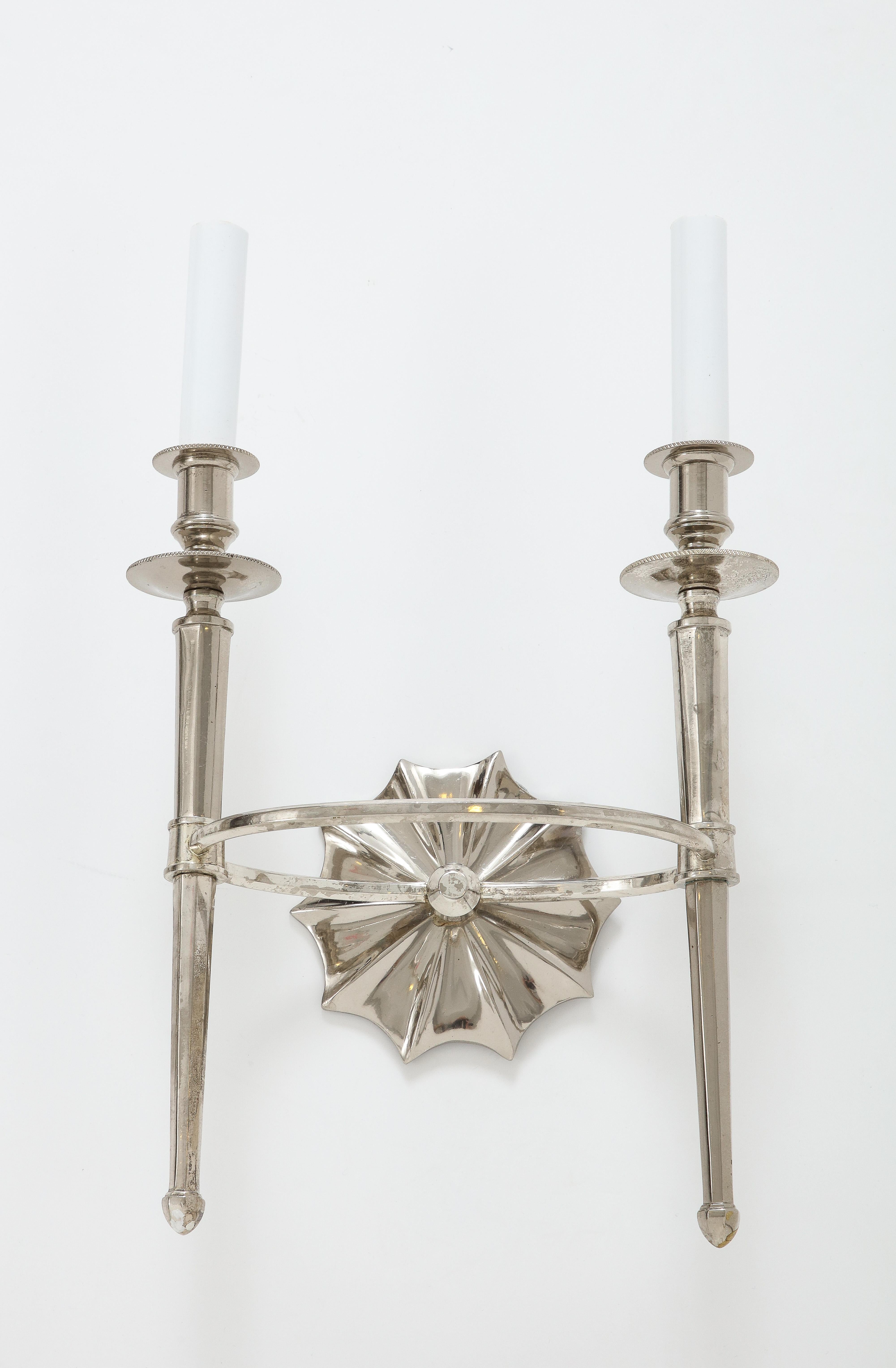 Pair of Silver Two-Arm Wall Sconces For Sale 6