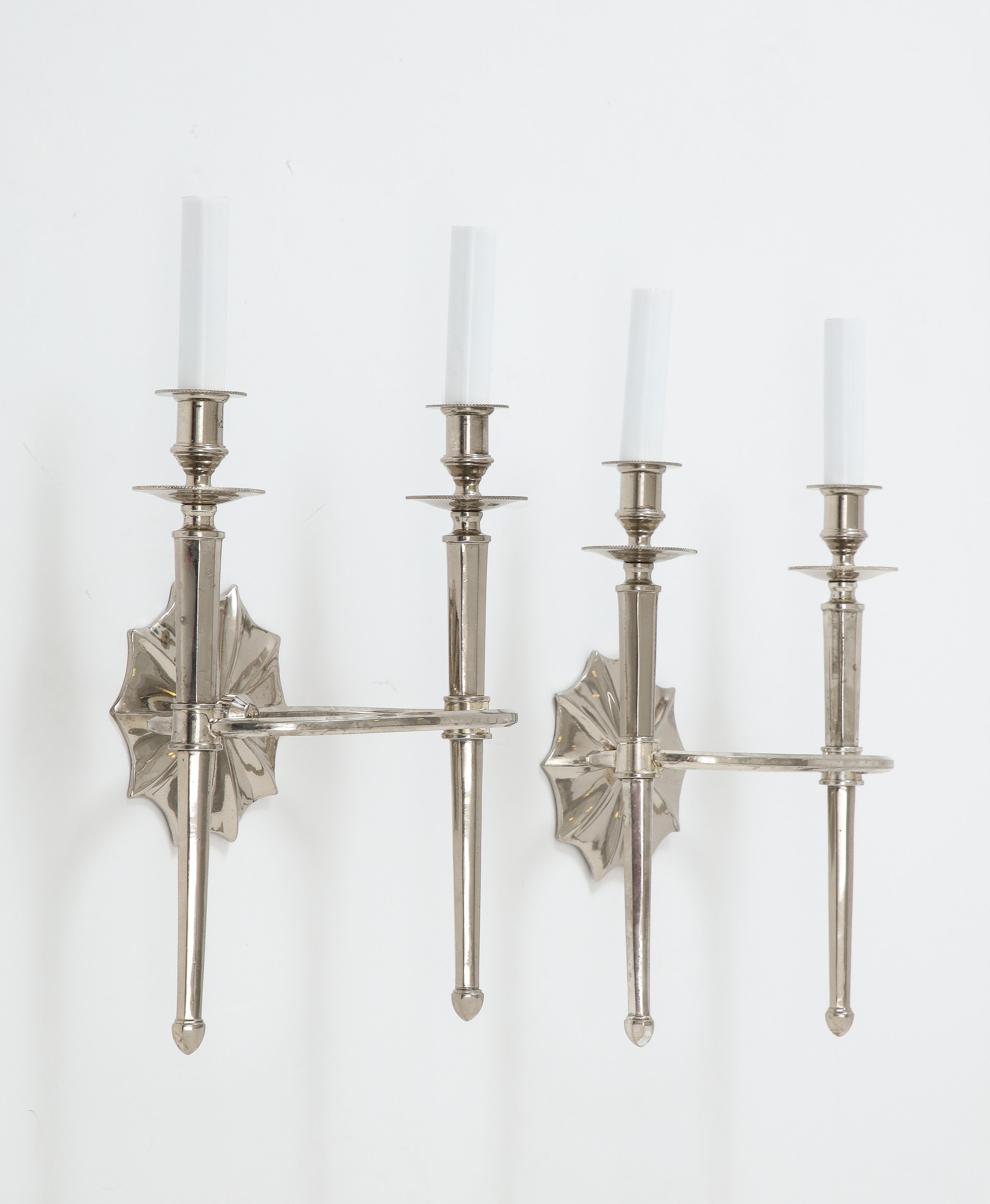 Pair of Silver Two-Arm Wall Sconces For Sale 7