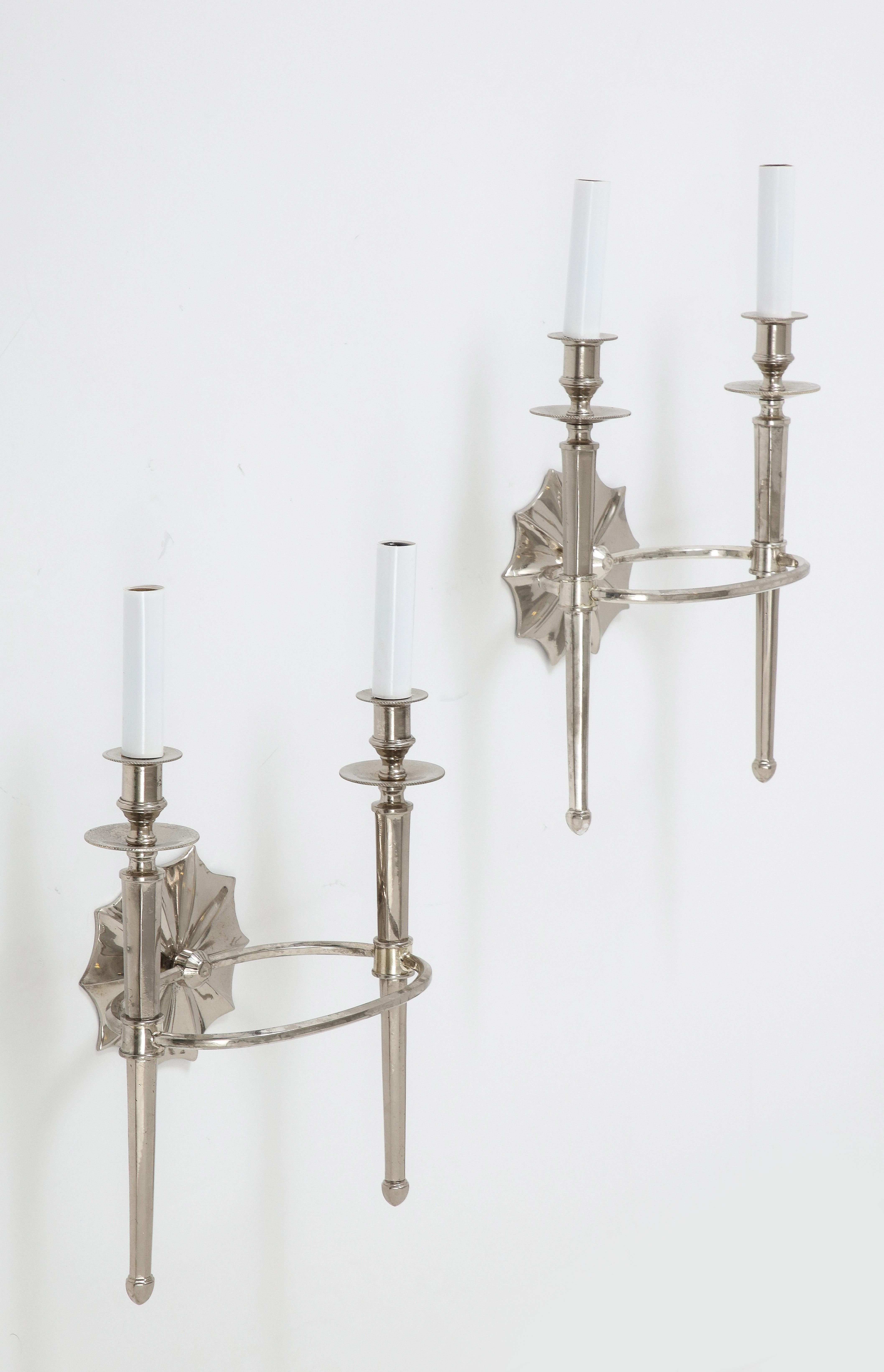 Pair of Silver Two-Arm Wall Sconces For Sale 8
