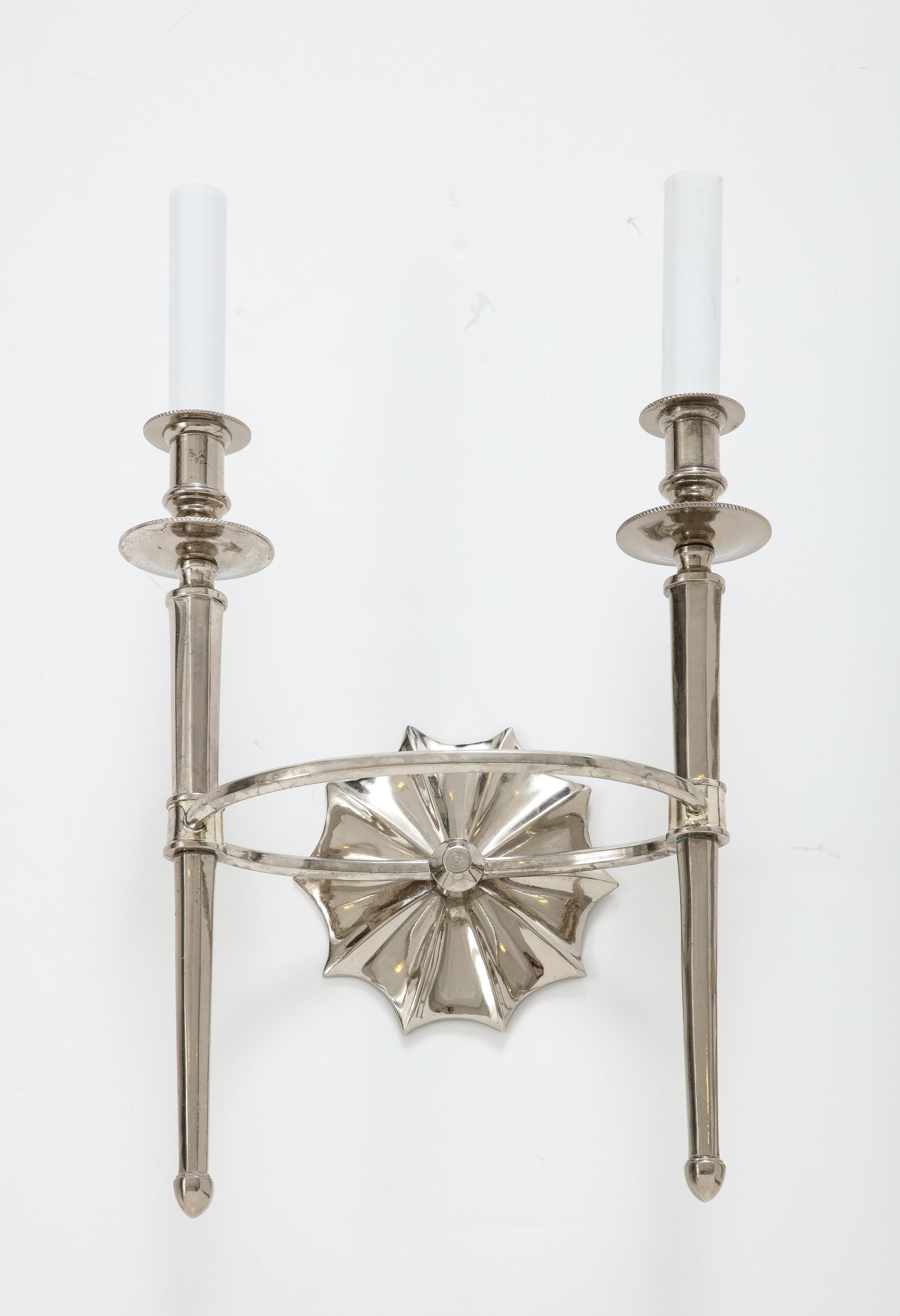 20th Century Pair of Silver Two-Arm Wall Sconces For Sale