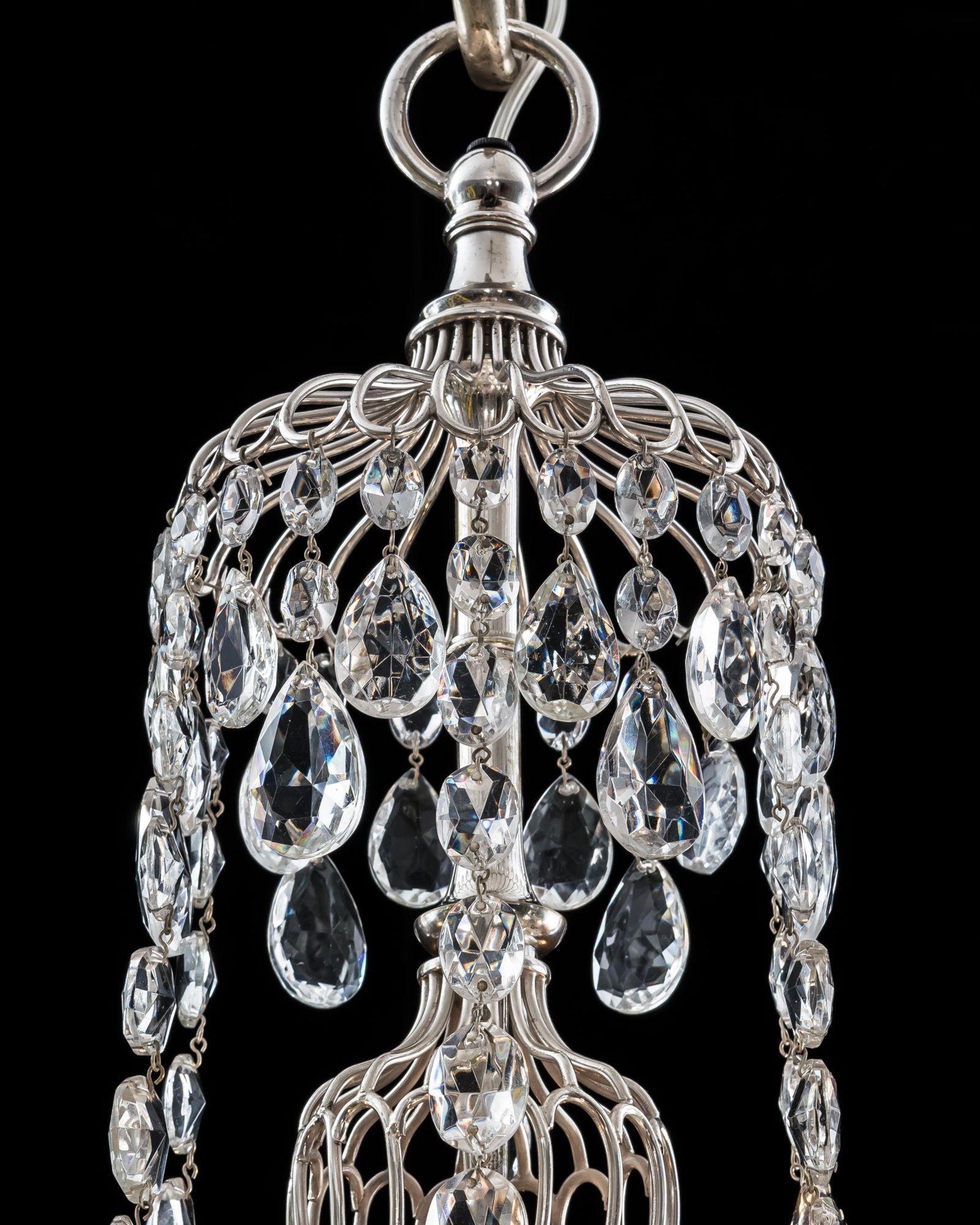 A Pair Of Silvered and Crystal Chandeliers By Osler & Faraday  In Good Condition For Sale In Steyning, West sussex
