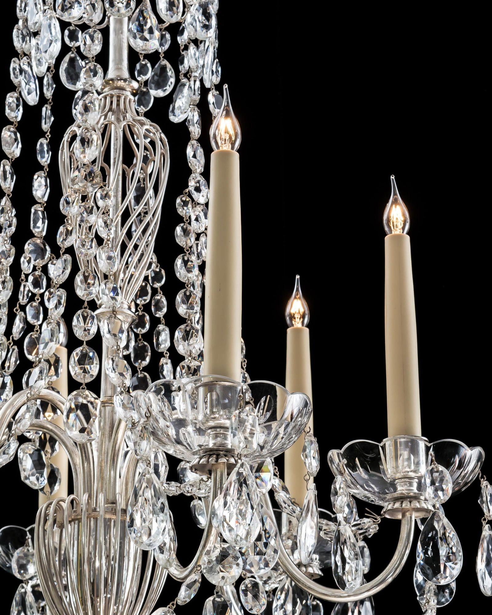 20th Century A Pair Of Silvered and Crystal Chandeliers By Osler & Faraday  For Sale