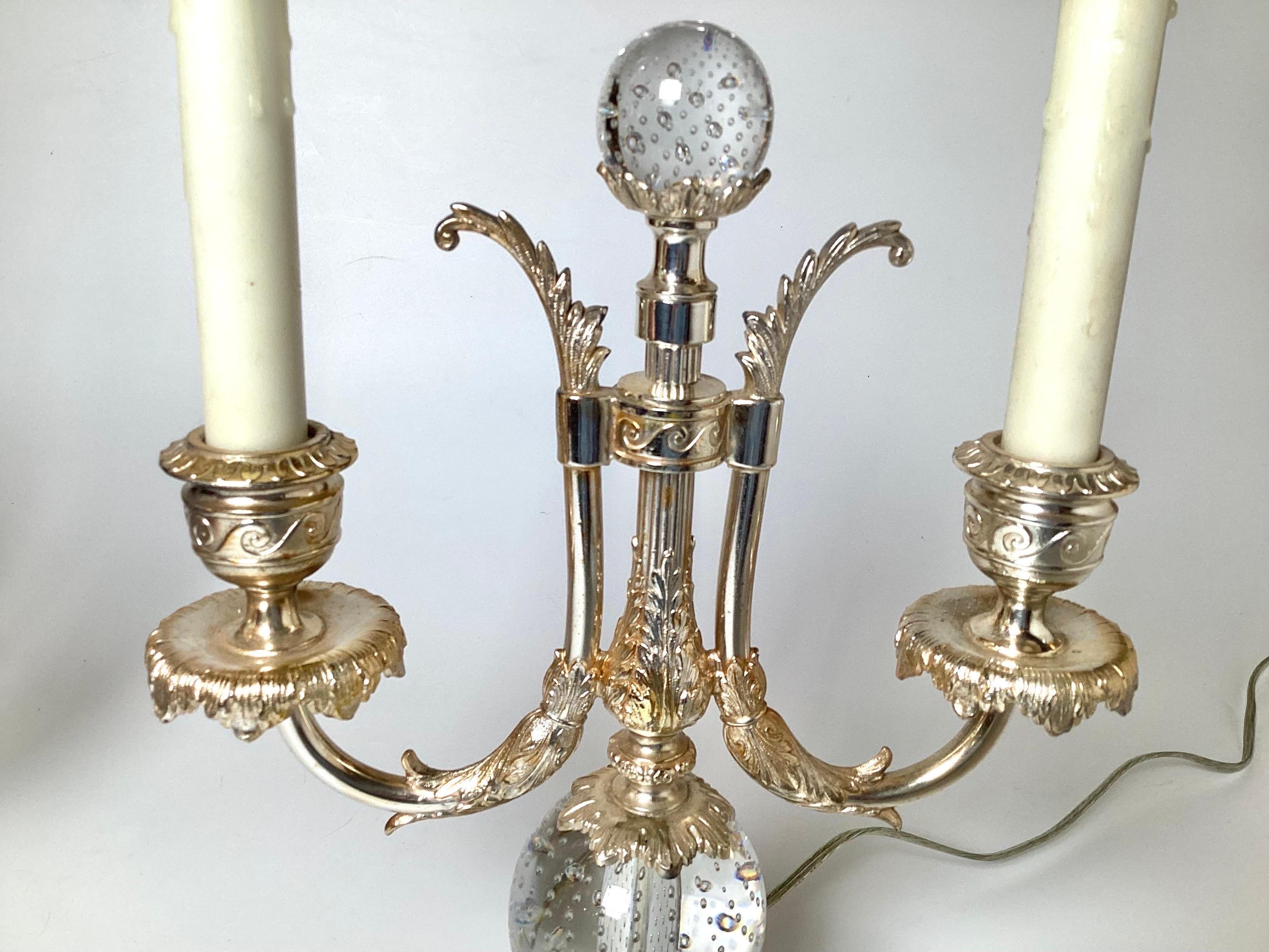 20th Century Pair of Silvered Bronze Candelabra Lamps by Pairpoint For Sale