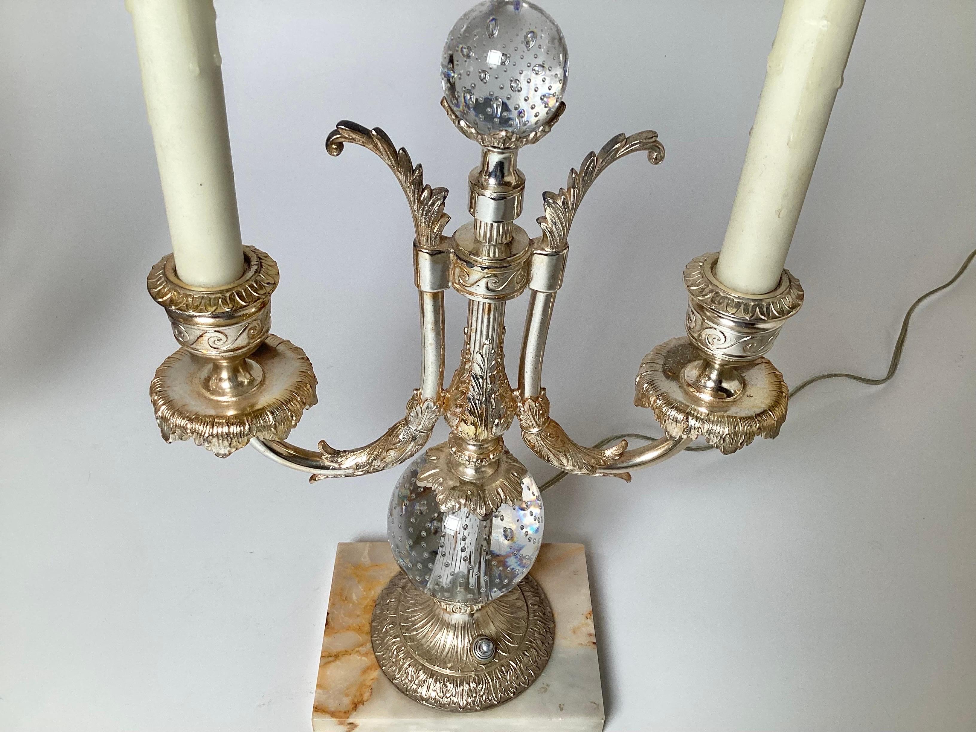 Pair of Silvered Bronze Candelabra Lamps by Pairpoint For Sale 1